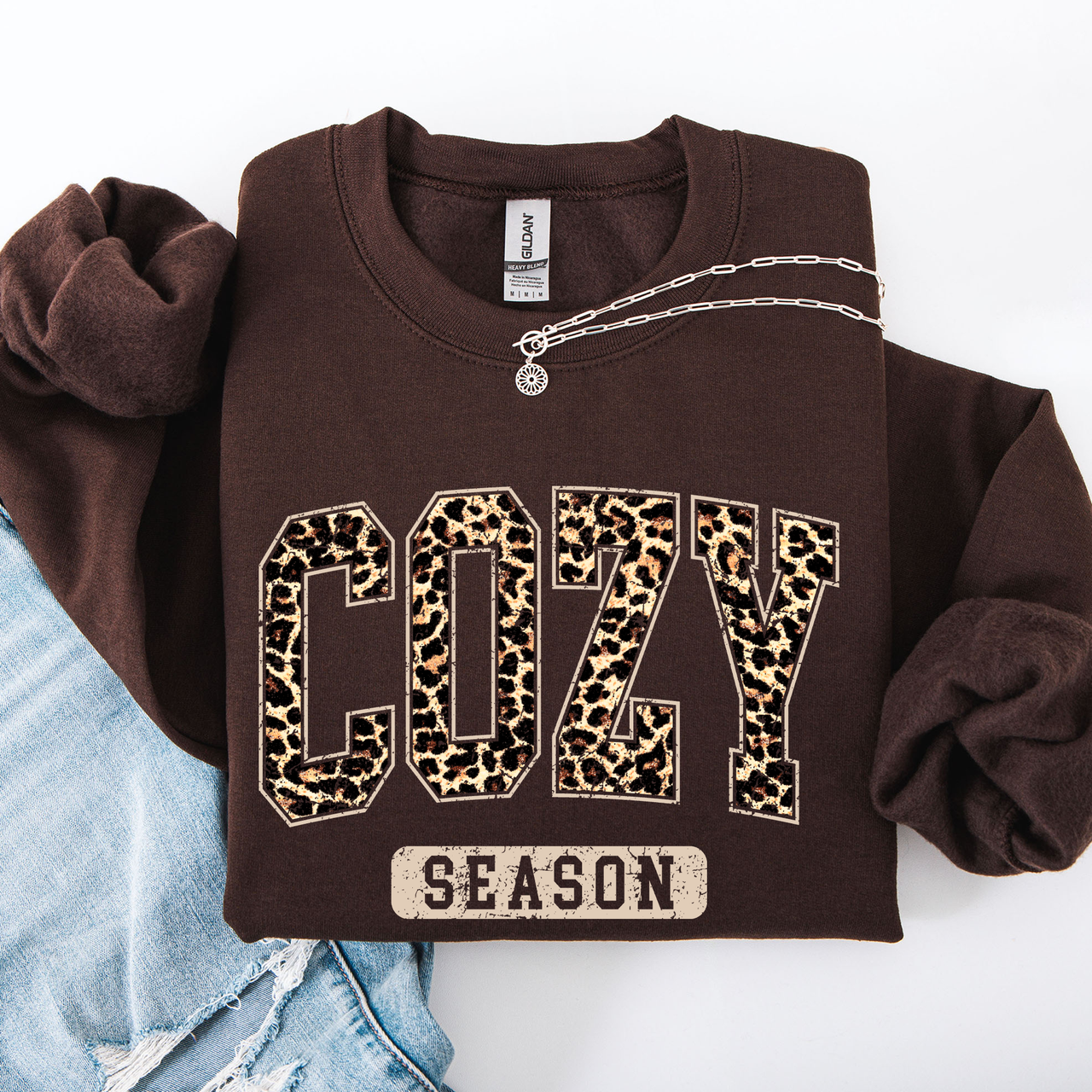 Cozy Season Leopard Print Autumn Florals Sunflowers Pumpkins Halloween Inspired Sweatshirt