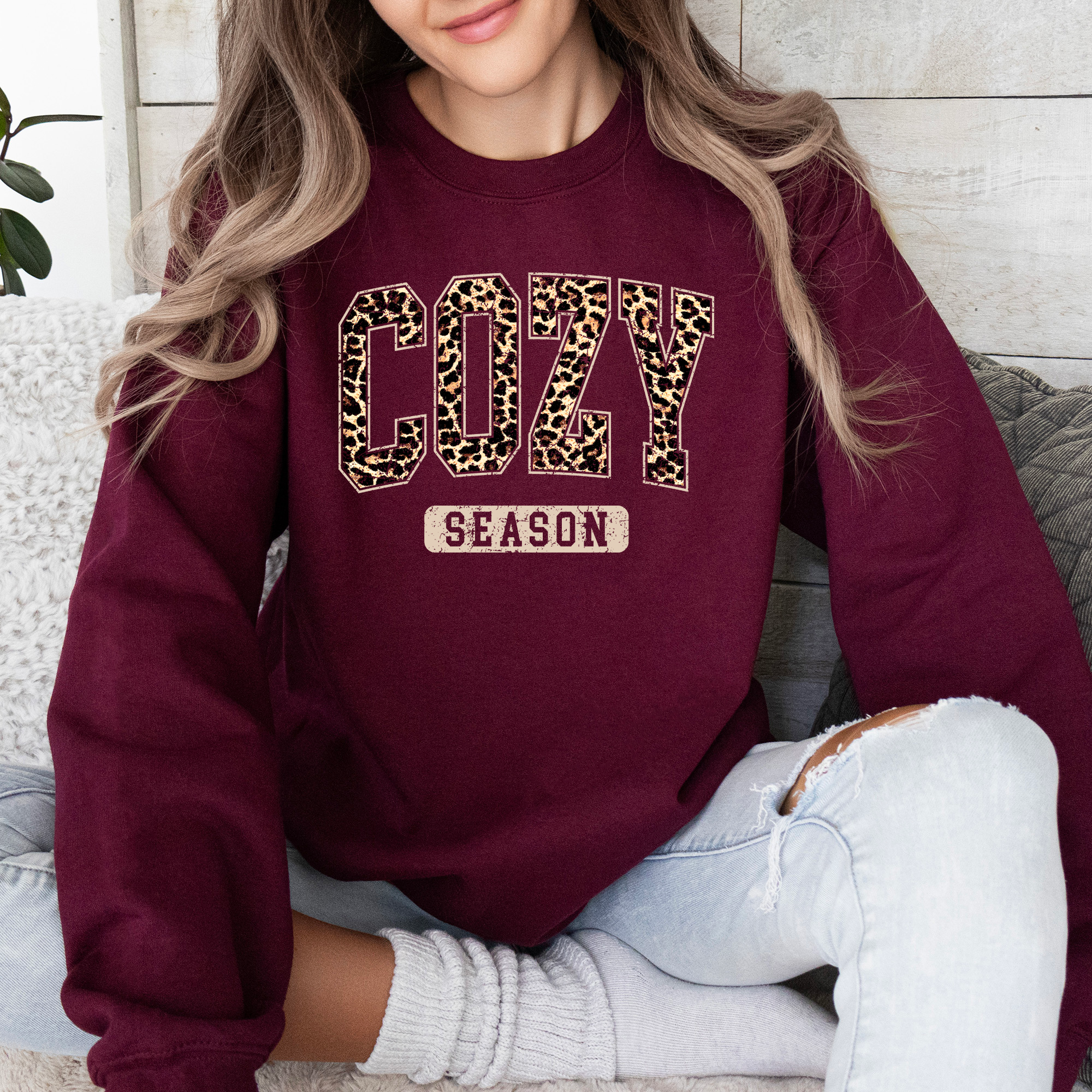Cozy Season Leopard Print Autumn Florals Sunflowers Pumpkins Halloween Inspired Sweatshirt