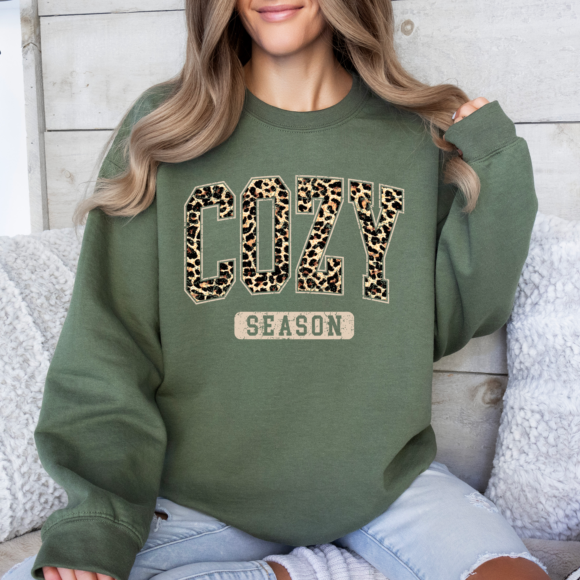 Cozy Season Leopard Print Autumn Florals Sunflowers Pumpkins Halloween Inspired Sweatshirt