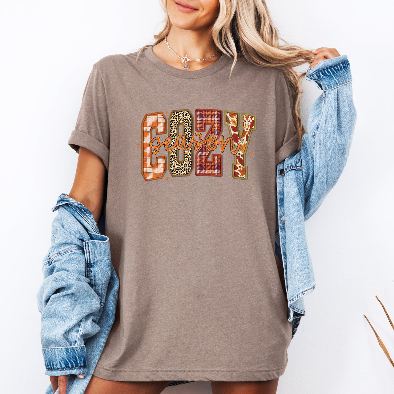 Cozy Season Patterns Fall Vibes Retro Varsity Autumn Pumpkin Seasonal Graphic Tee