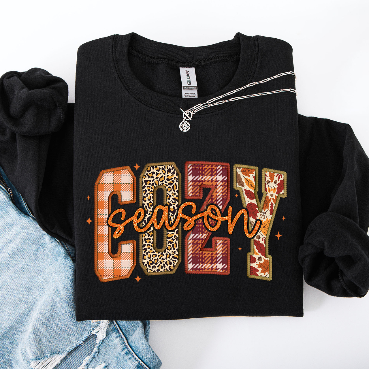 Cozy Season Patterns Fall Vibes Retro Varsity Pumpkin Floral Sunflower Halloween Autumn Sweatshirt