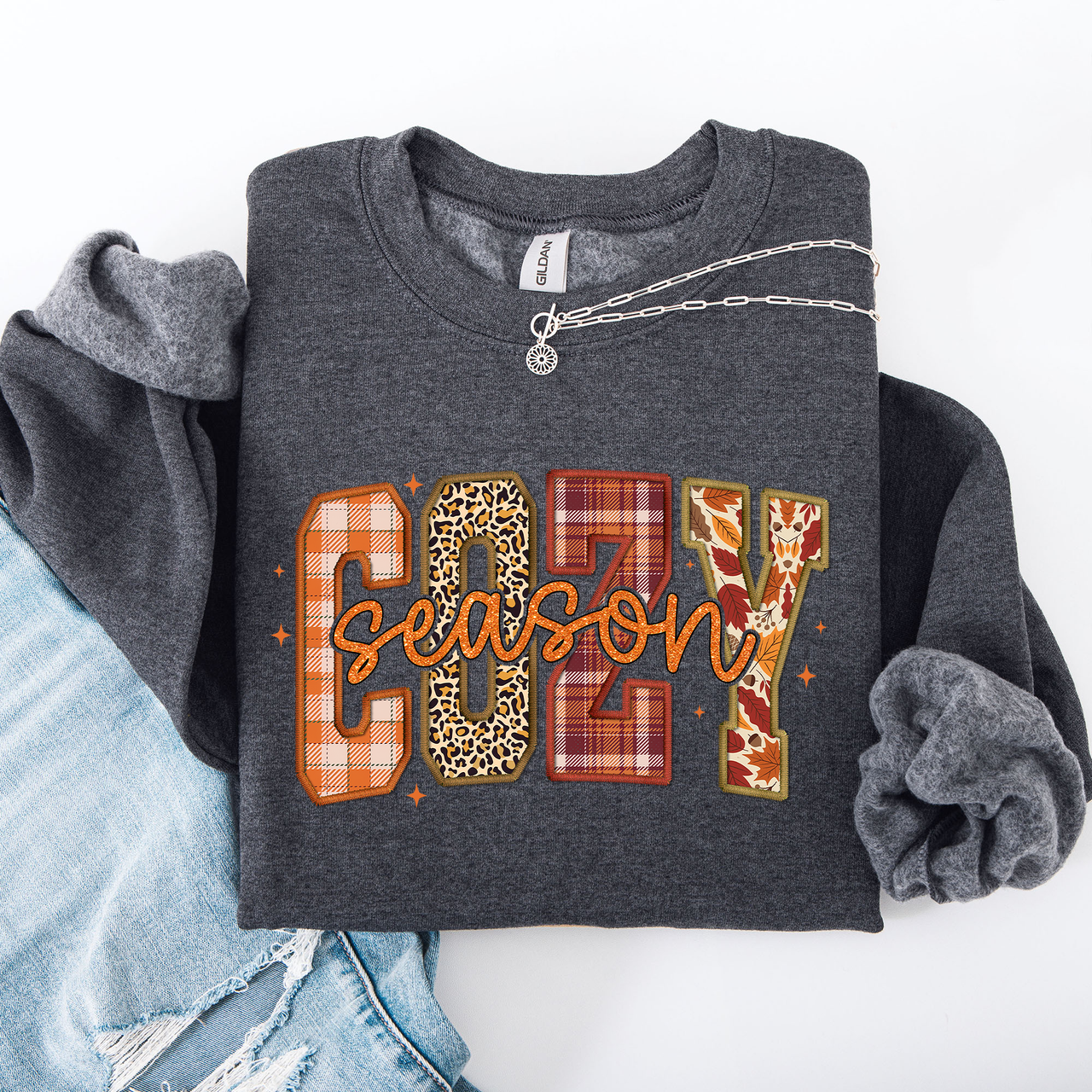 Cozy Season Patterns Fall Vibes Retro Varsity Pumpkin Floral Sunflower Halloween Autumn Sweatshirt