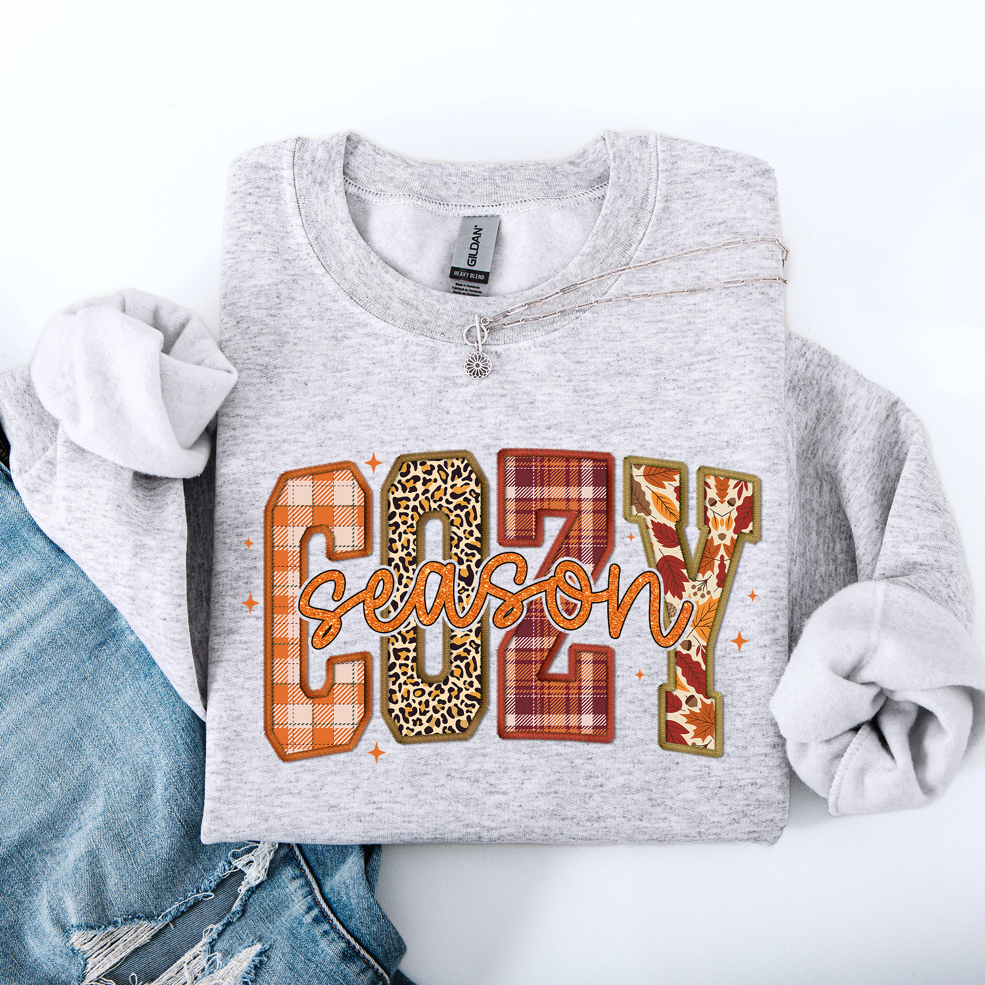 Cozy Season Patterns Fall Vibes Retro Varsity Pumpkin Floral Sunflower Halloween Autumn Sweatshirt