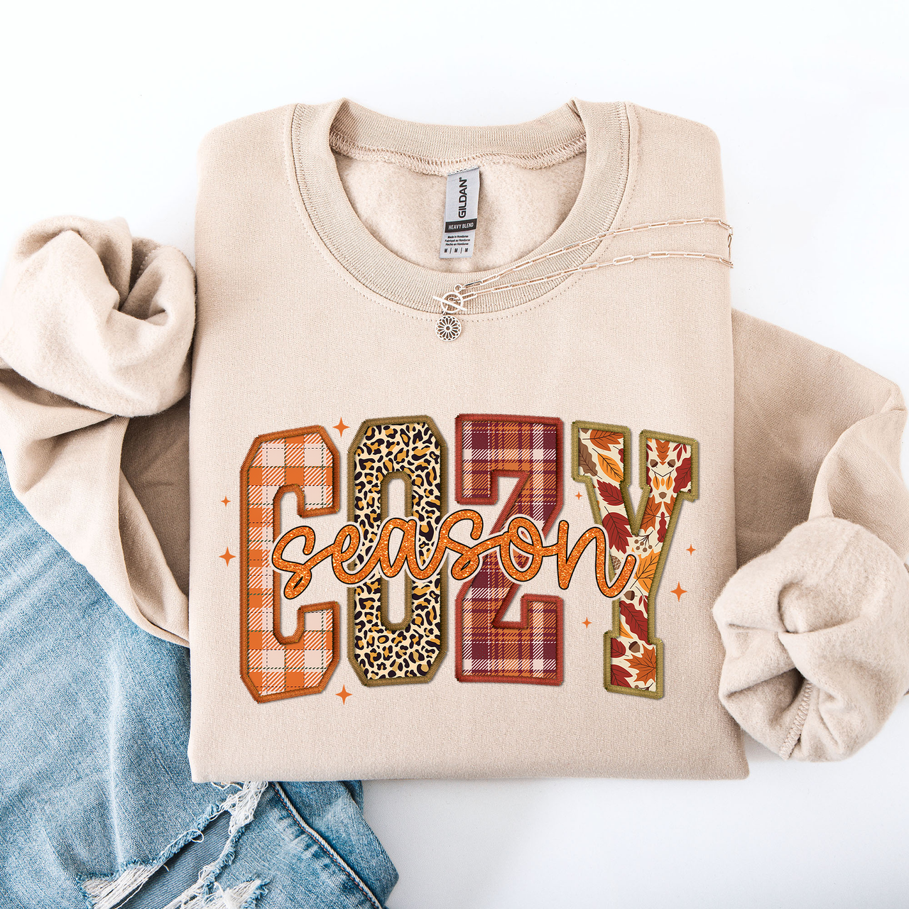 Cozy Season Patterns Fall Vibes Retro Varsity Pumpkin Floral Sunflower Halloween Autumn Sweatshirt