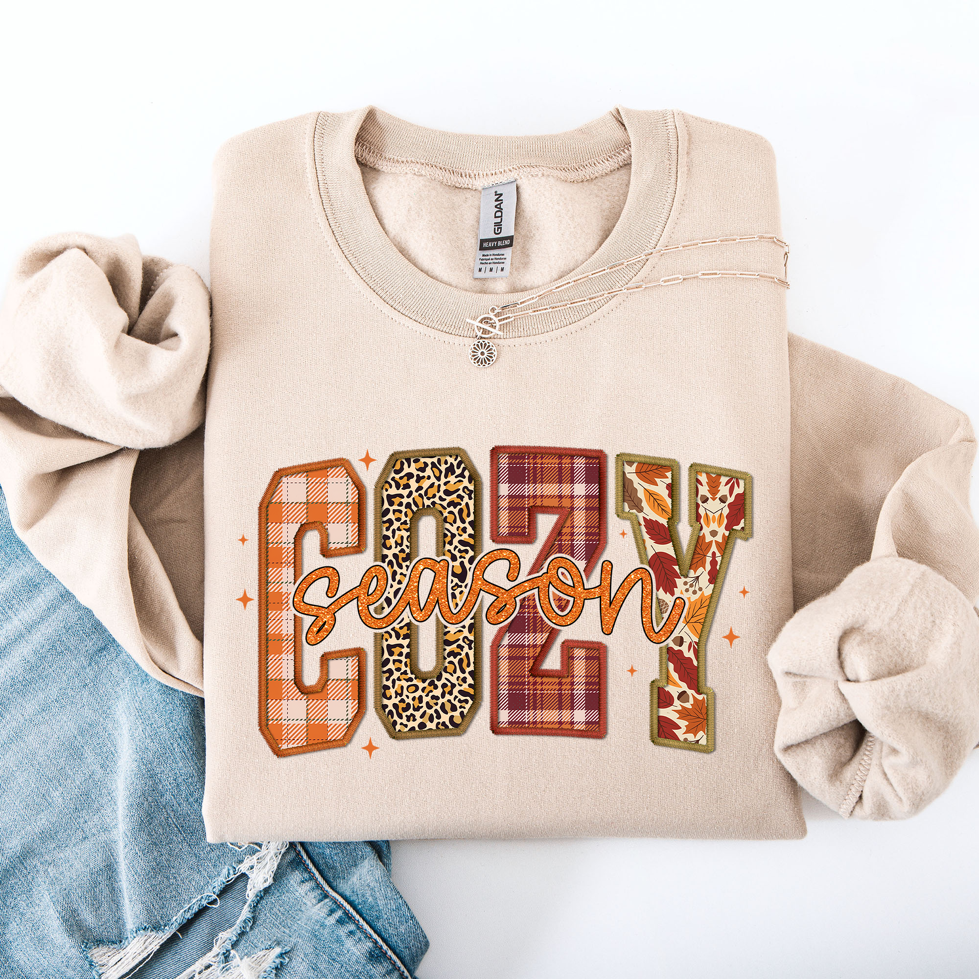 Cozy Season Patterns Fall Vibes Retro Varsity Pumpkin Floral Sunflower Halloween Autumn Sweatshirt