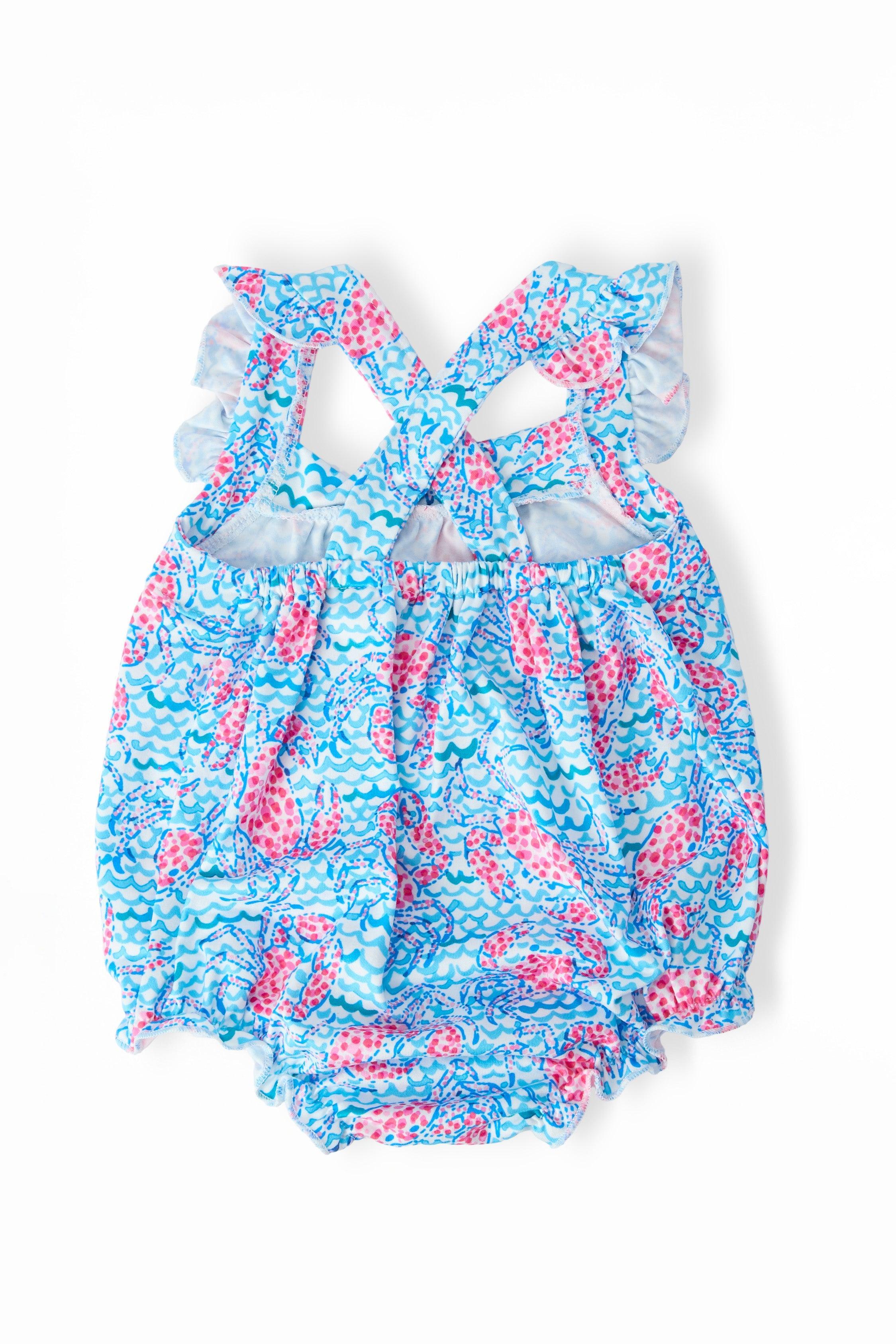 Crab Walk Ruffle Cross Back Romper