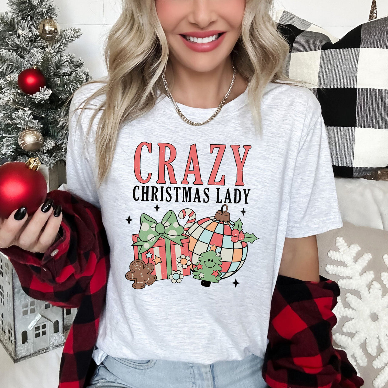 Crazy Christmas Lady Retro Santa Bold Vintage-Inspired Artwork For Holiday Seasons Graphic Tee