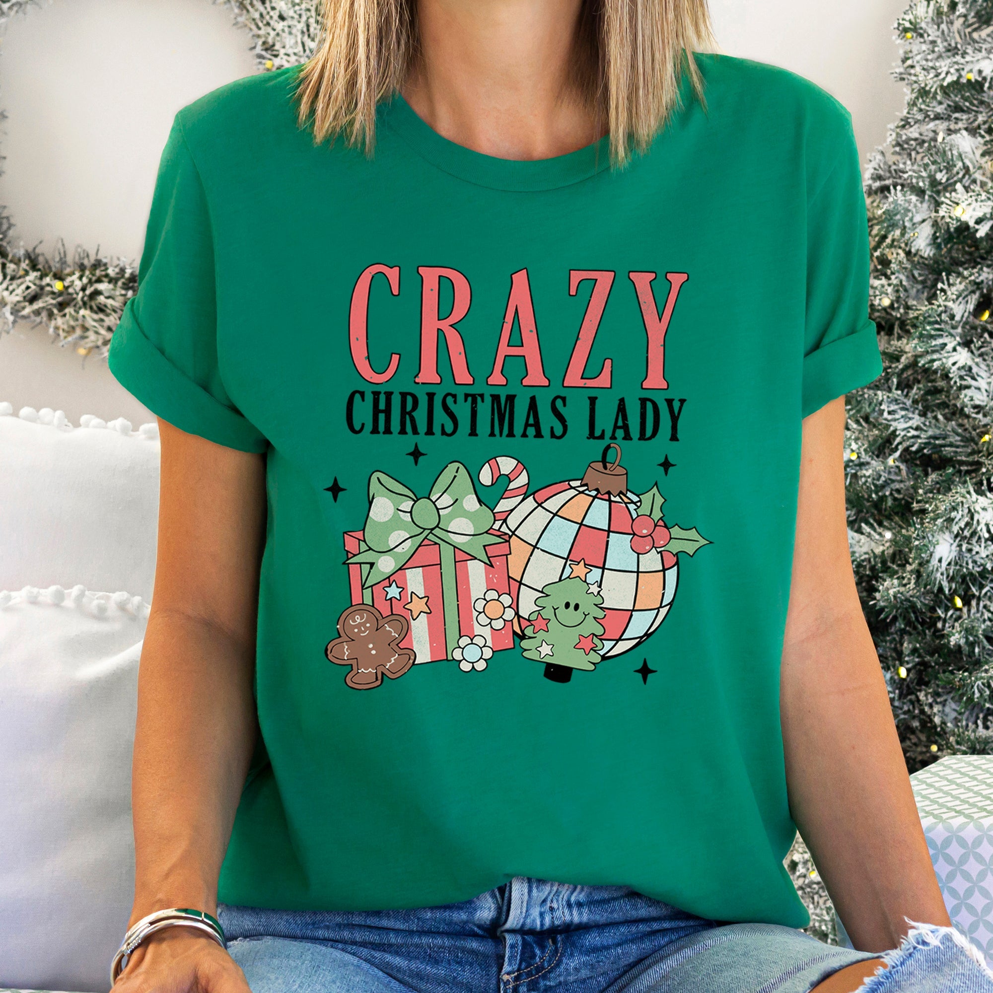 Crazy Christmas Lady Retro Santa Bold Vintage-Inspired Artwork For Holiday Seasons Graphic Tee