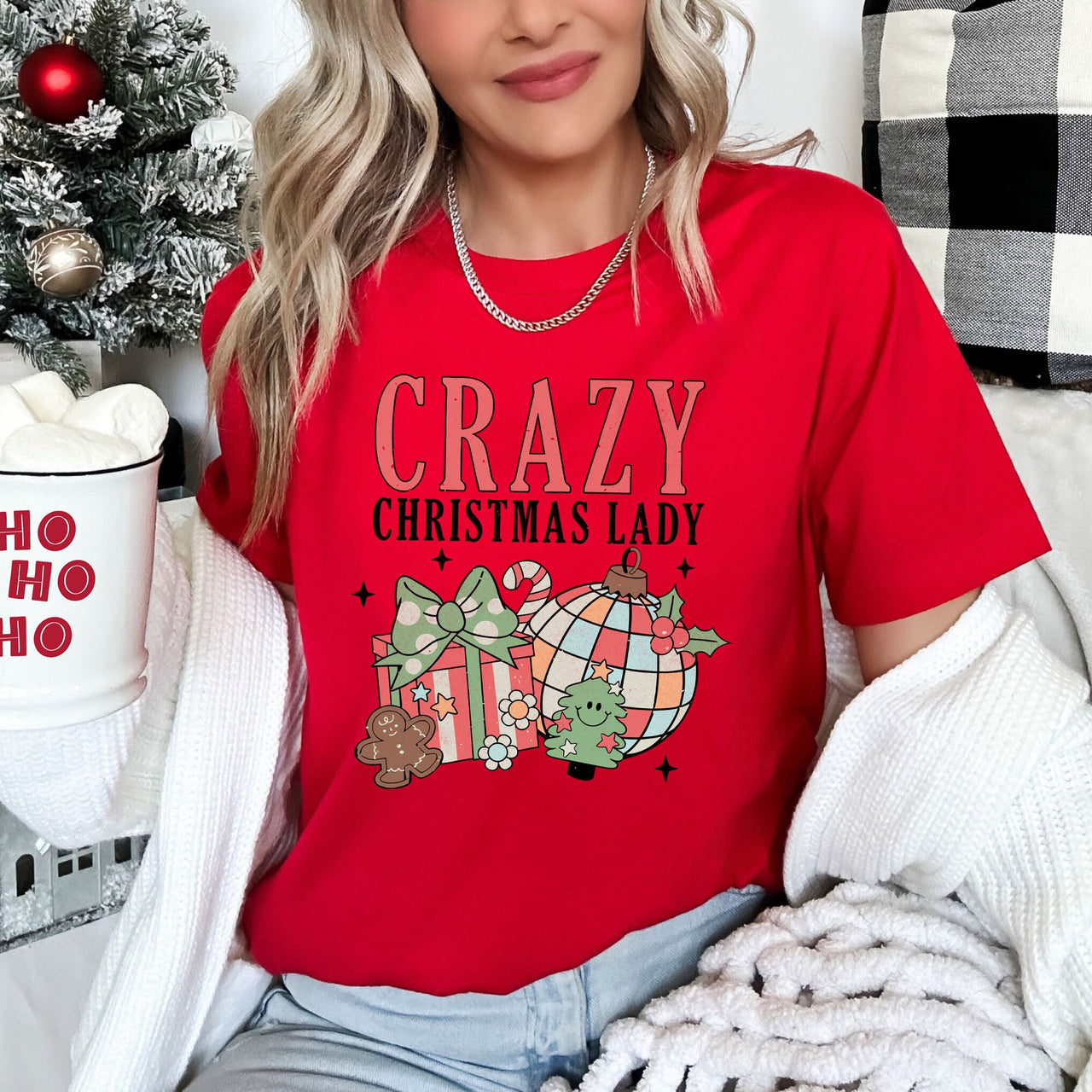 Crazy Christmas Lady Retro Santa Bold Vintage-Inspired Artwork For Holiday Seasons Graphic Tee