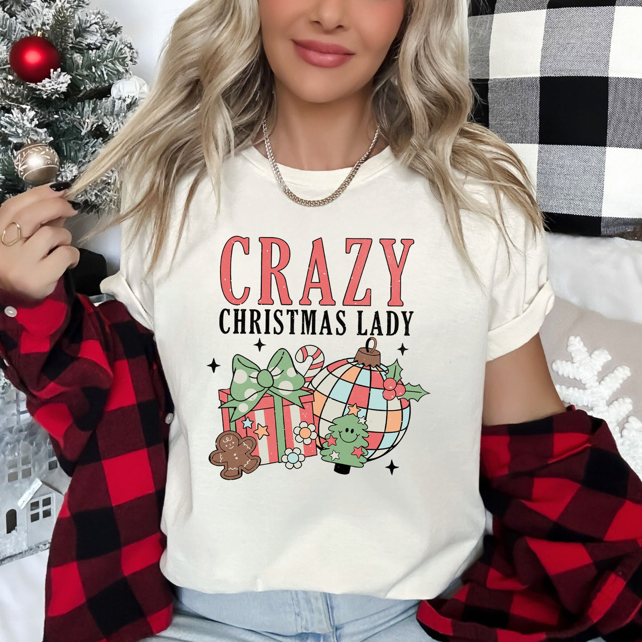 Crazy Christmas Lady Retro Santa Bold Vintage-Inspired Artwork For Holiday Seasons Graphic Tee