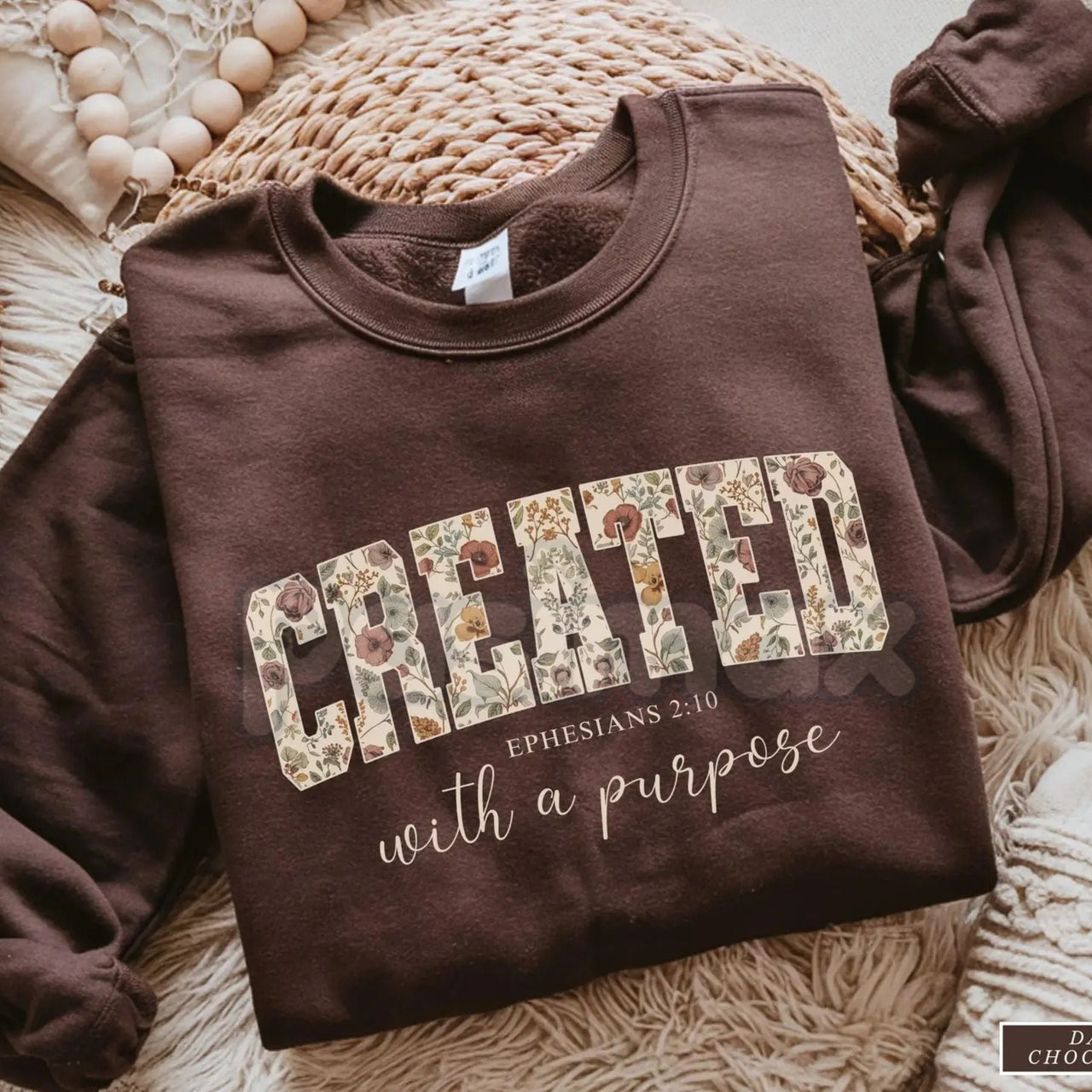 Created with a Purpose Floral Sweatshirt | Inspirational Affirmation Jumper | Motivational Flower Graphic Crewneck | Christian Faith Gift