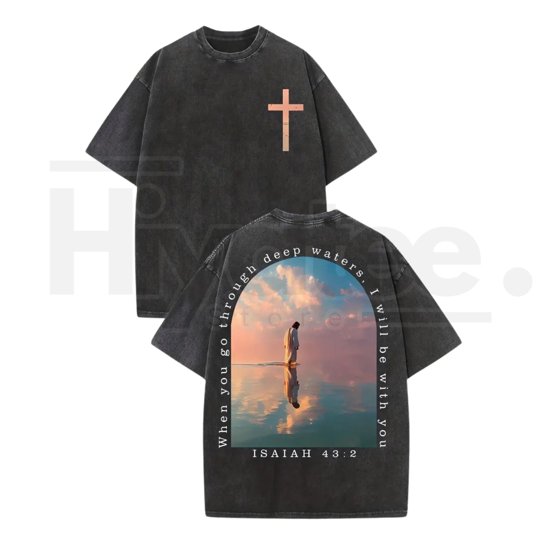 Cross & Isaiah Verse Vintage Washed T-Shirt – 230g Heavyweight Cotton Christian Streetwear Tee