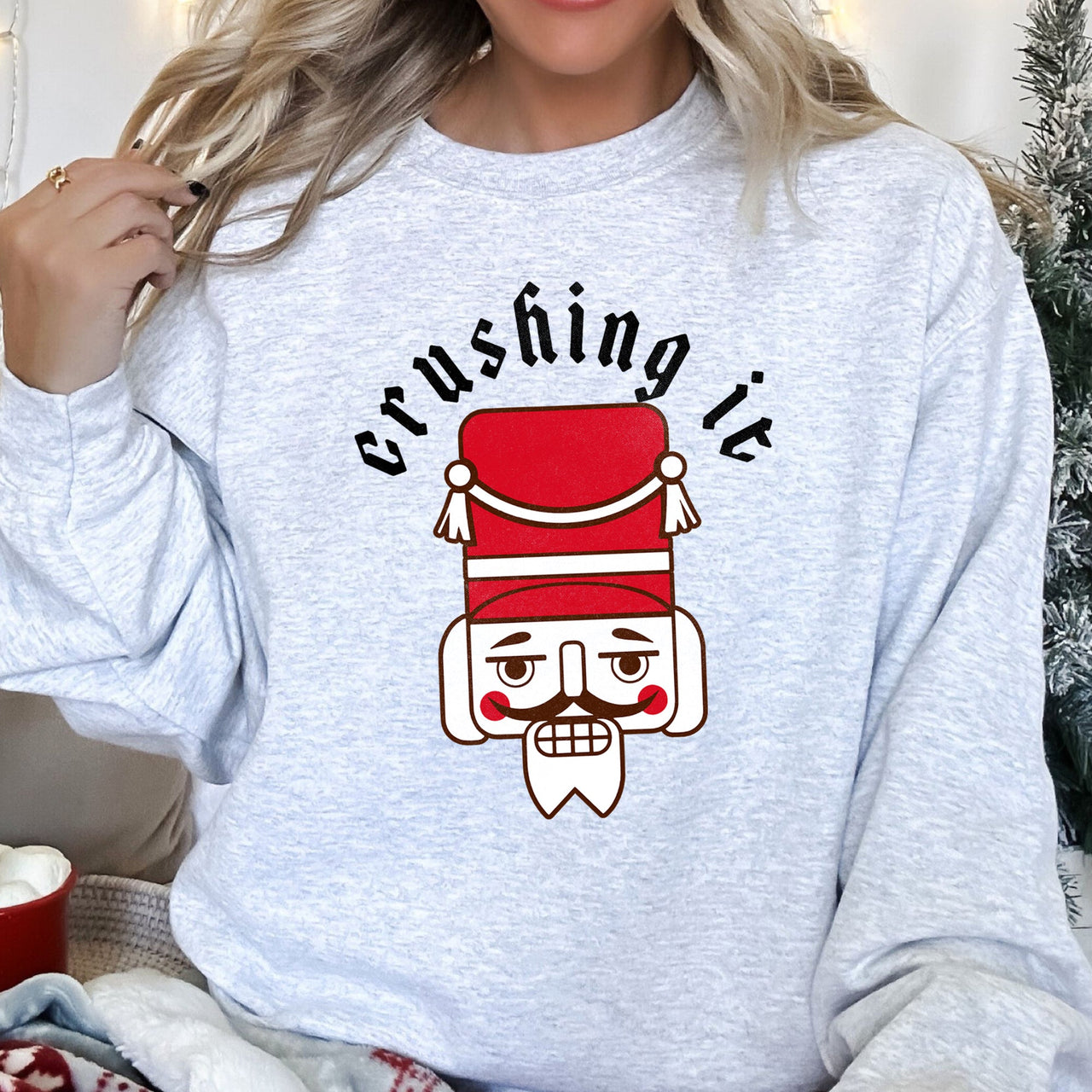 Crushing It Nutcracker Retro Festival Thematic Holiday Seasonal Graphic Sweatshirt