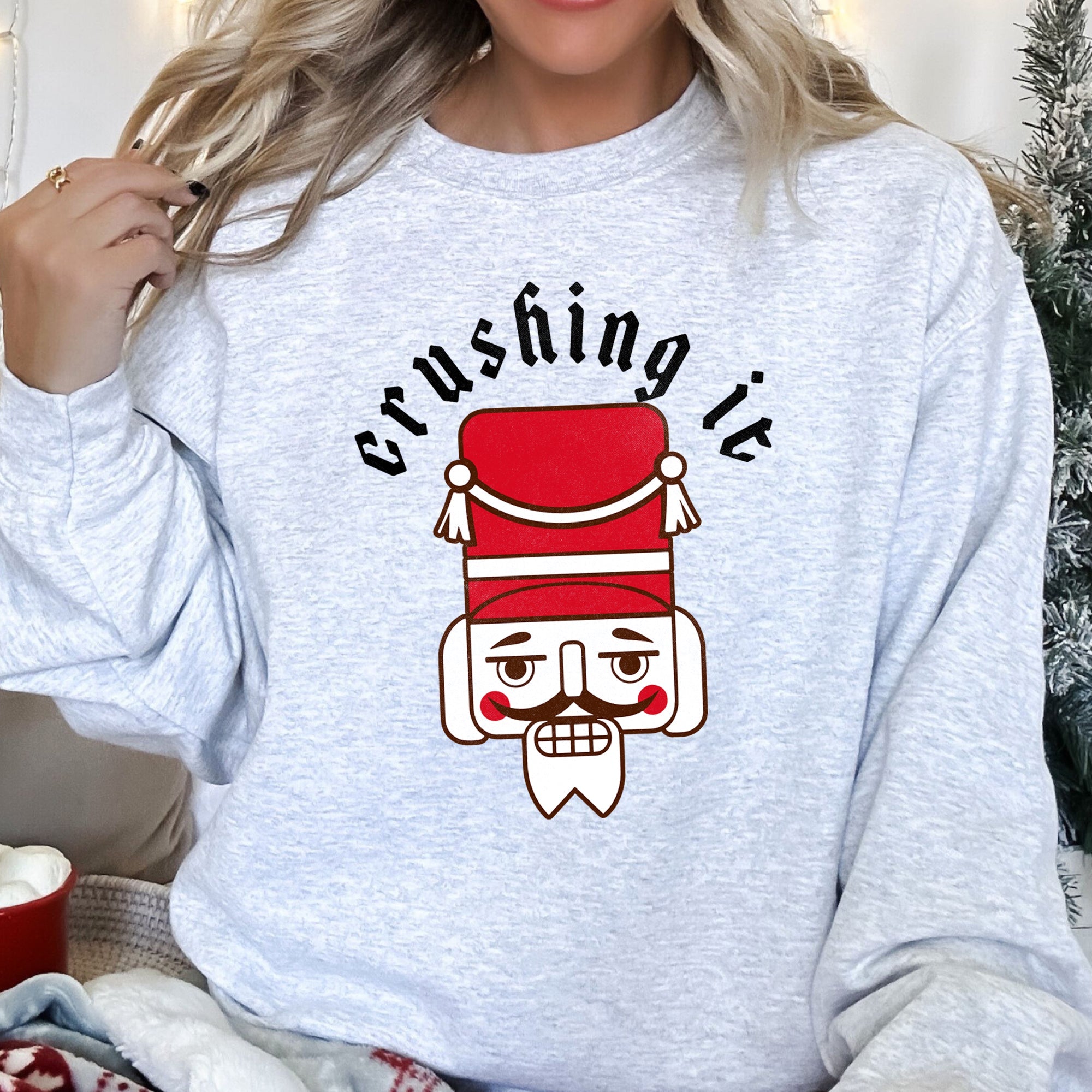 Crushing It Nutcracker Retro Festival Thematic Holiday Seasonal Graphic Sweatshirt