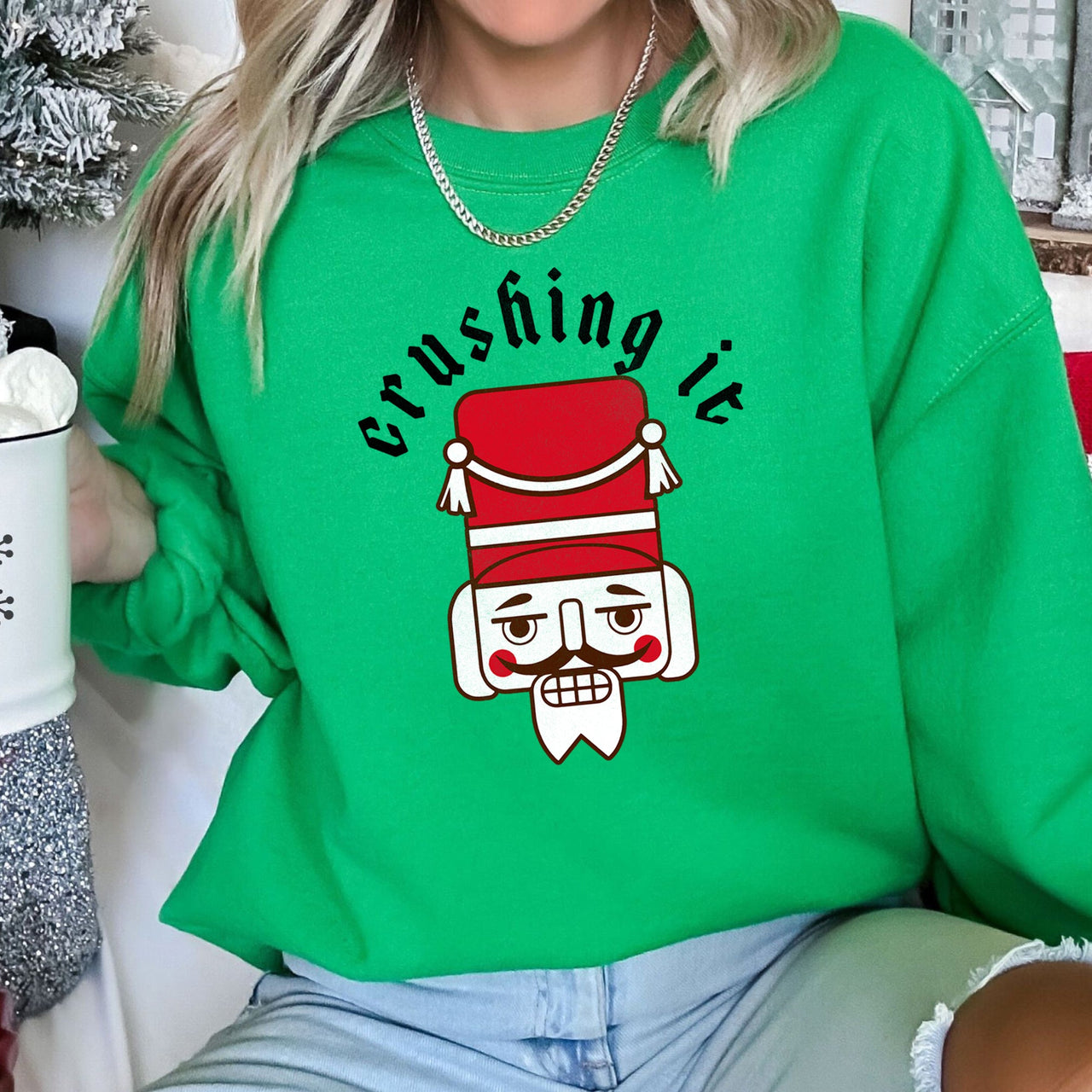 Crushing It Nutcracker Retro Festival Thematic Holiday Seasonal Graphic Sweatshirt