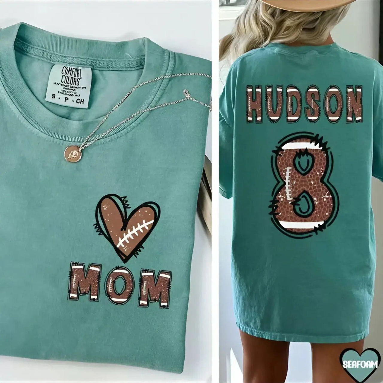 Custom Football Mom Shirt – Flag Football Season Mama Tee with Kids Name & Jersey Number, Comfort Colors Sports Mom Gift