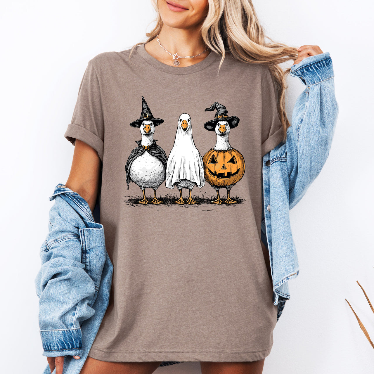 Cute Halloween Geese Whimsical Spooky Season Illustration Laughing Geese Collectible Graphic Tee