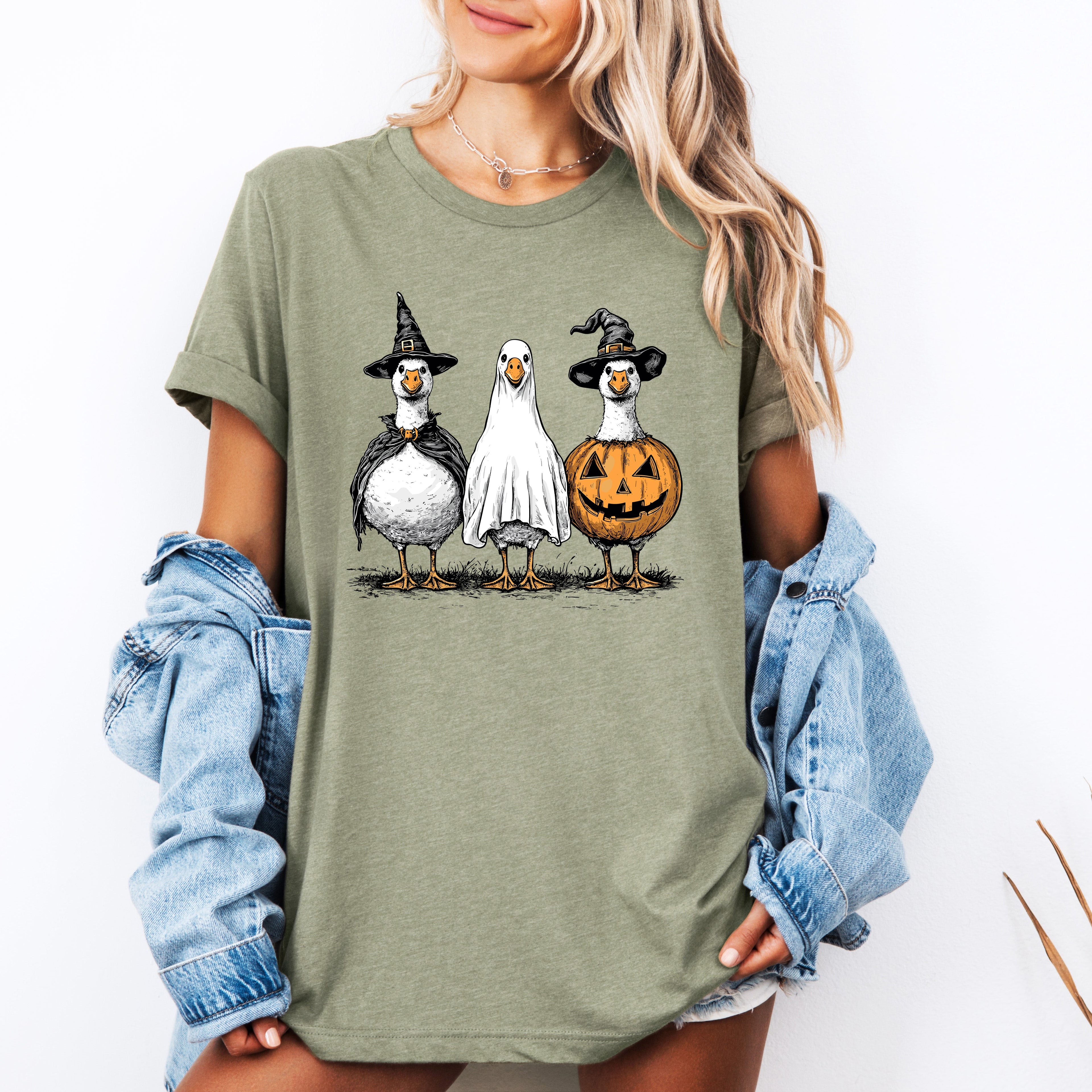 Cute Halloween Geese Whimsical Spooky Season Illustration Laughing Geese Collectible Graphic Tee