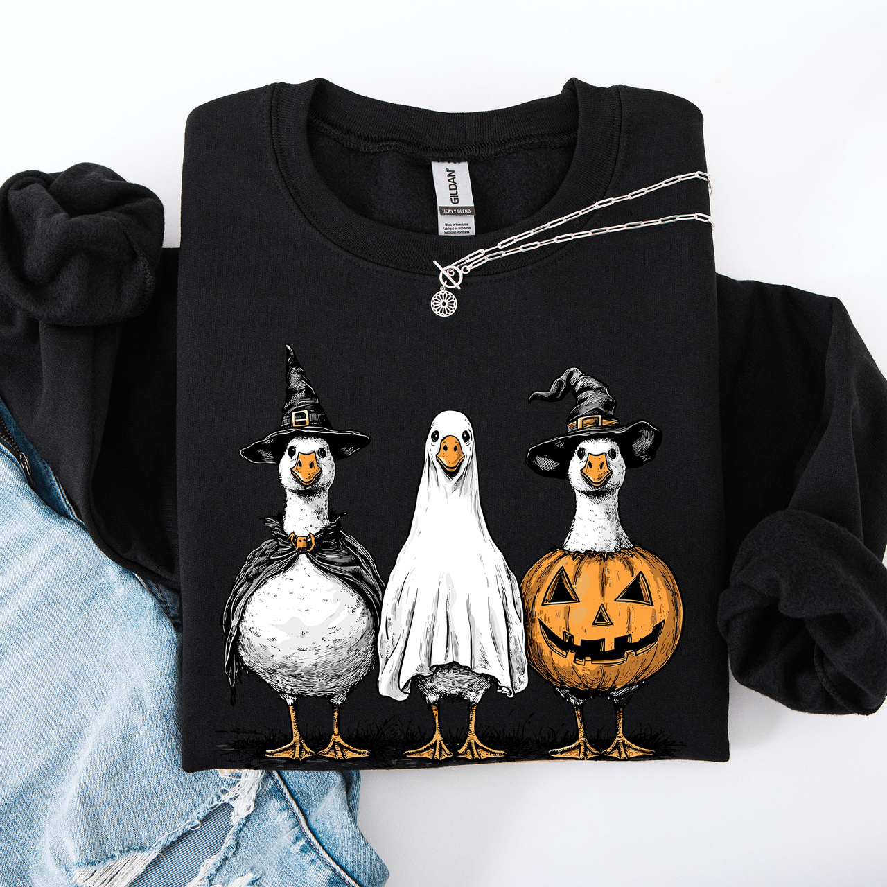 Halloween Geese Spooky Season Fun And Festive Cozy Autumn Themed Artwork Sweatshirt