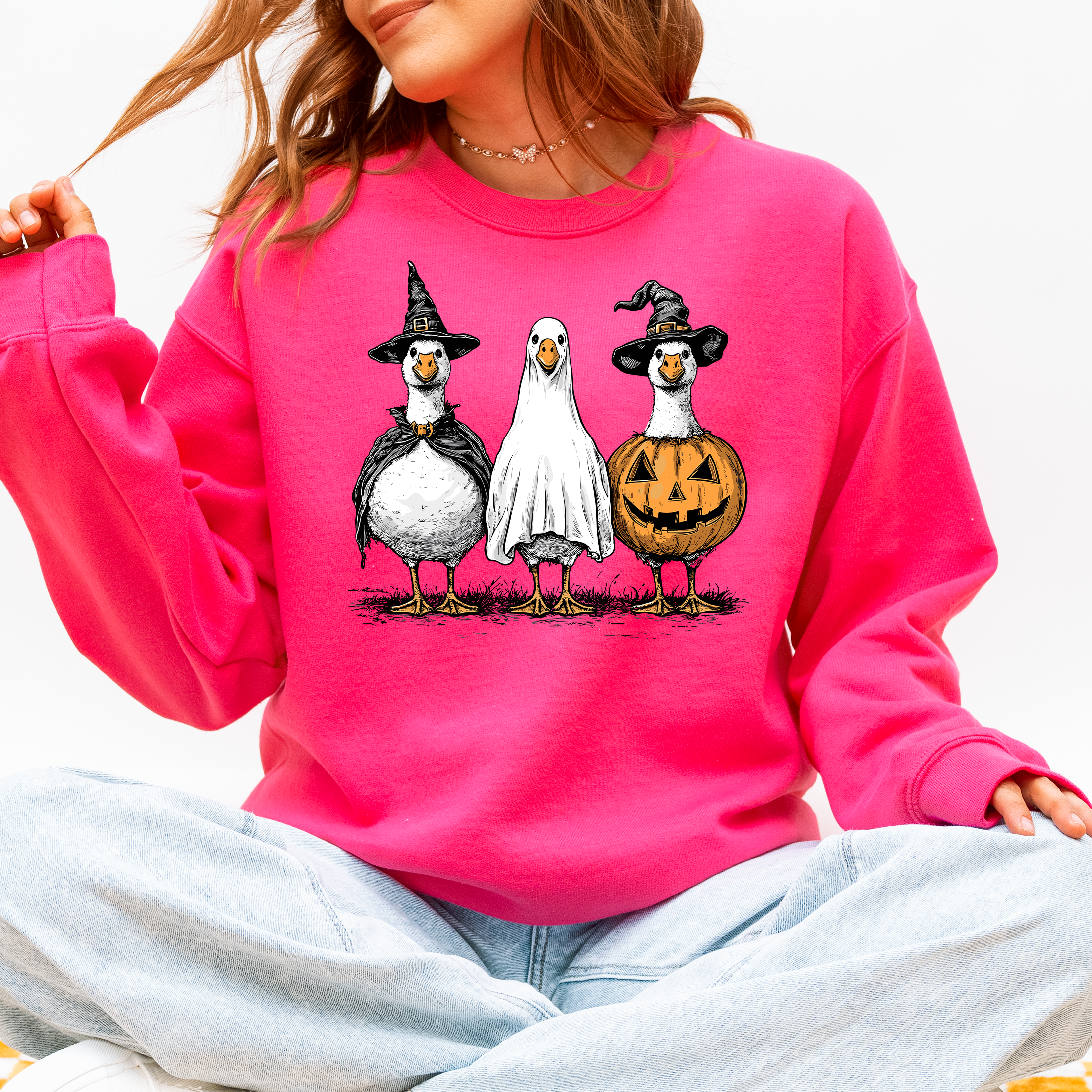 Halloween Geese Spooky Season Fun And Festive Cozy Autumn Themed Artwork Sweatshirt