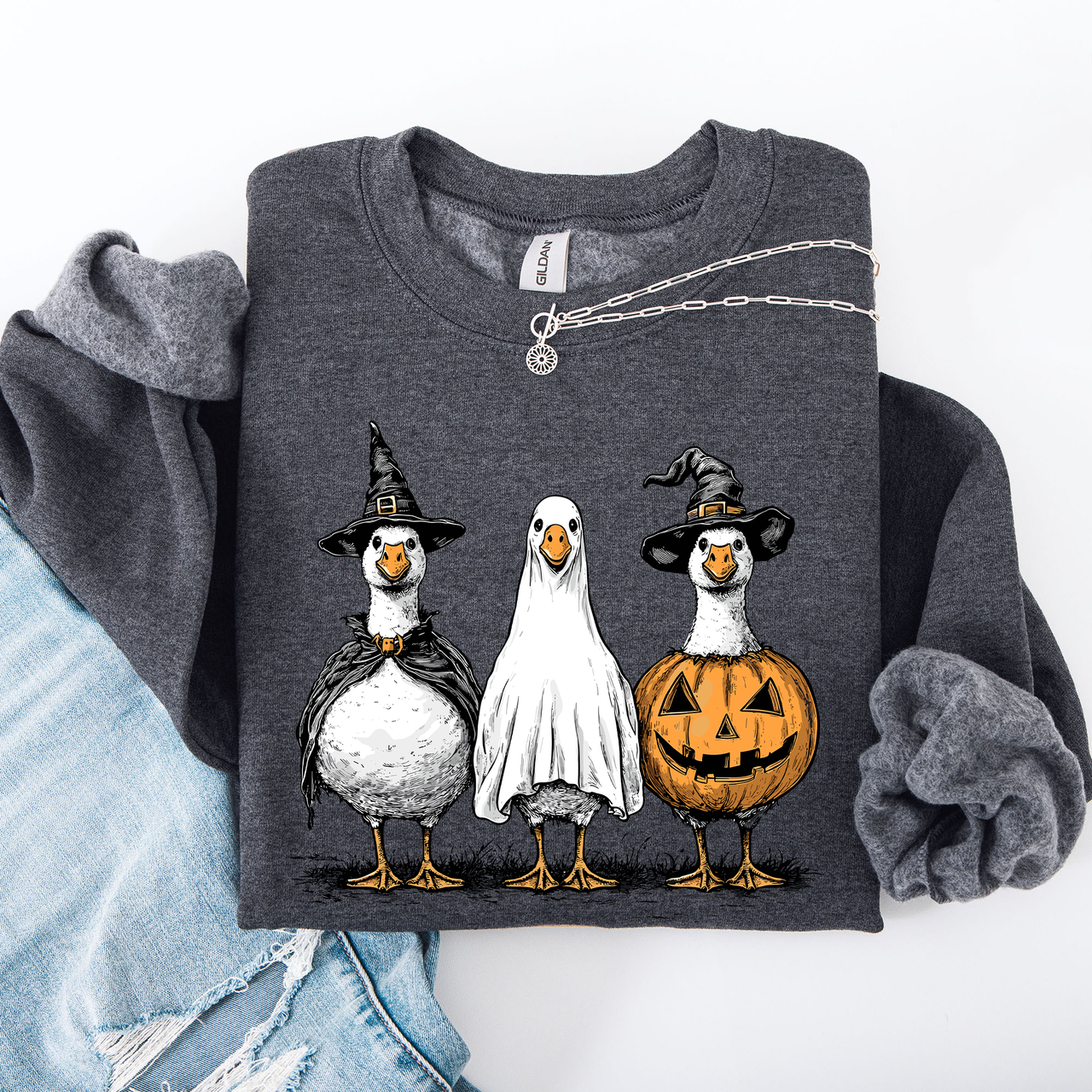 Halloween Geese Spooky Season Fun And Festive Cozy Autumn Themed Artwork Sweatshirt