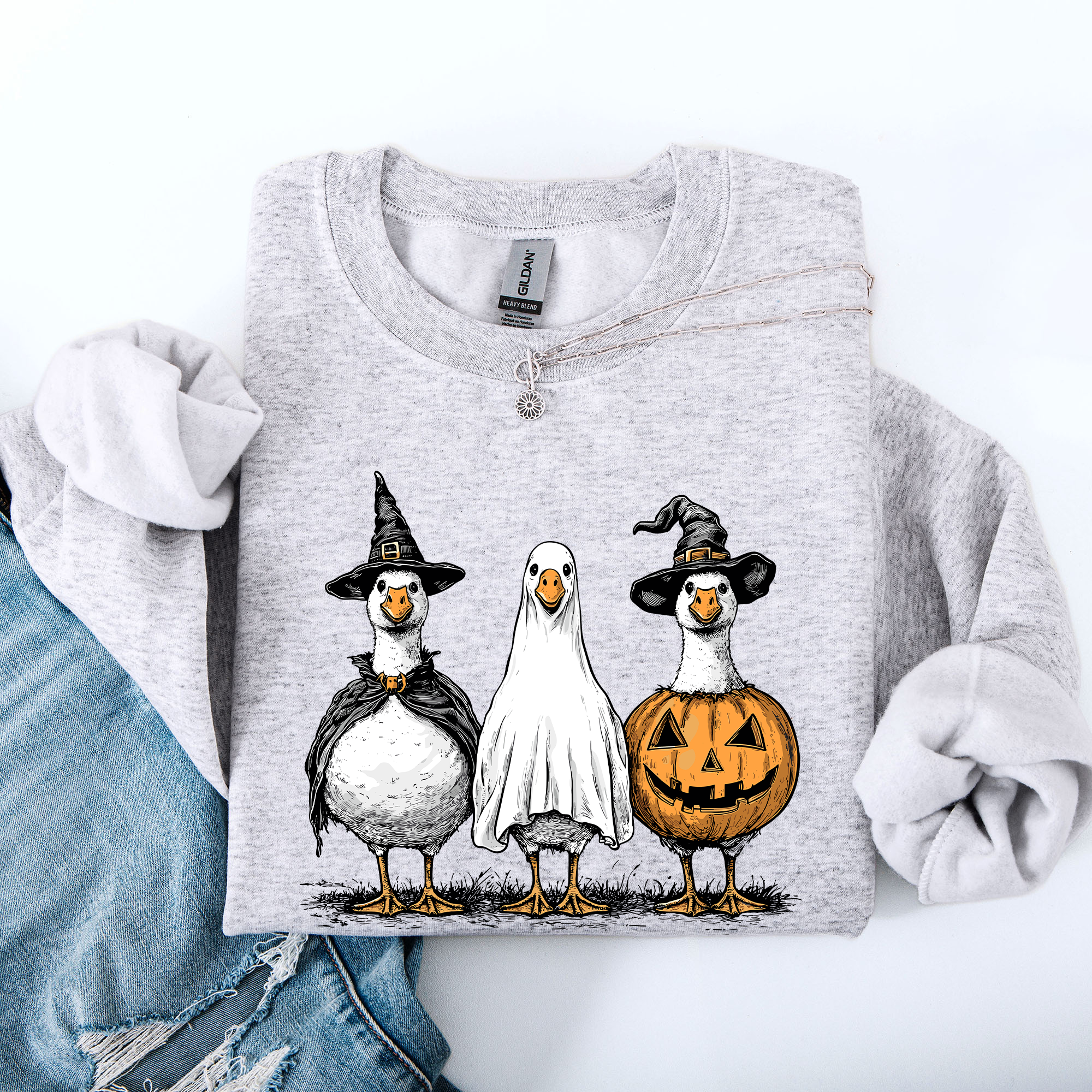 Halloween Geese Spooky Season Fun And Festive Cozy Autumn Themed Artwork Sweatshirt