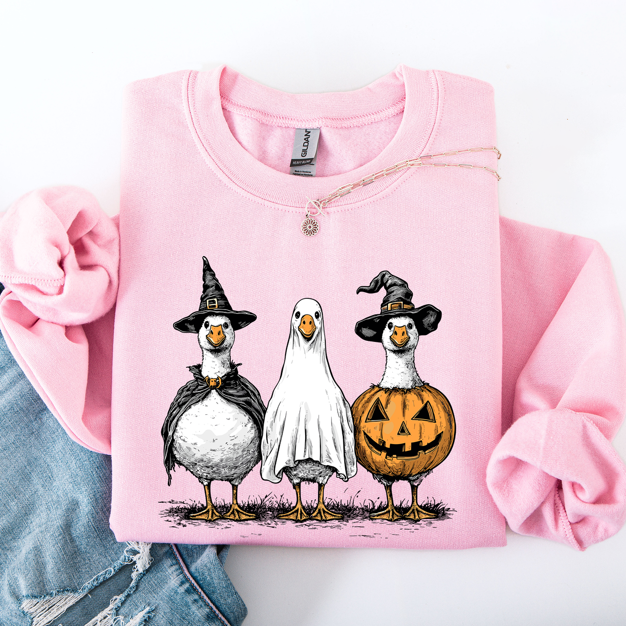 Halloween Geese Spooky Season Fun And Festive Cozy Autumn Themed Artwork Sweatshirt