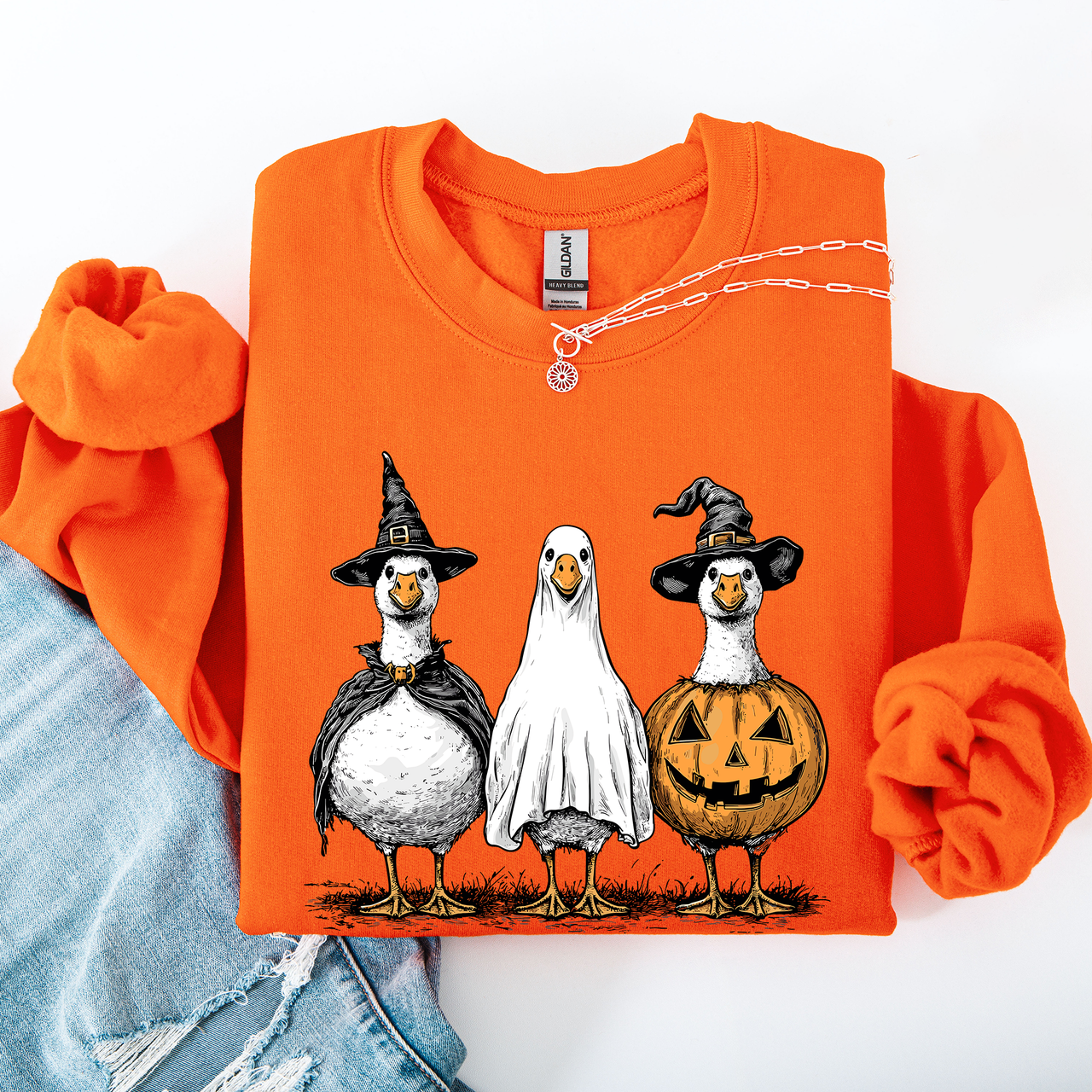 Halloween Geese Spooky Season Fun And Festive Cozy Autumn Themed Artwork Sweatshirt