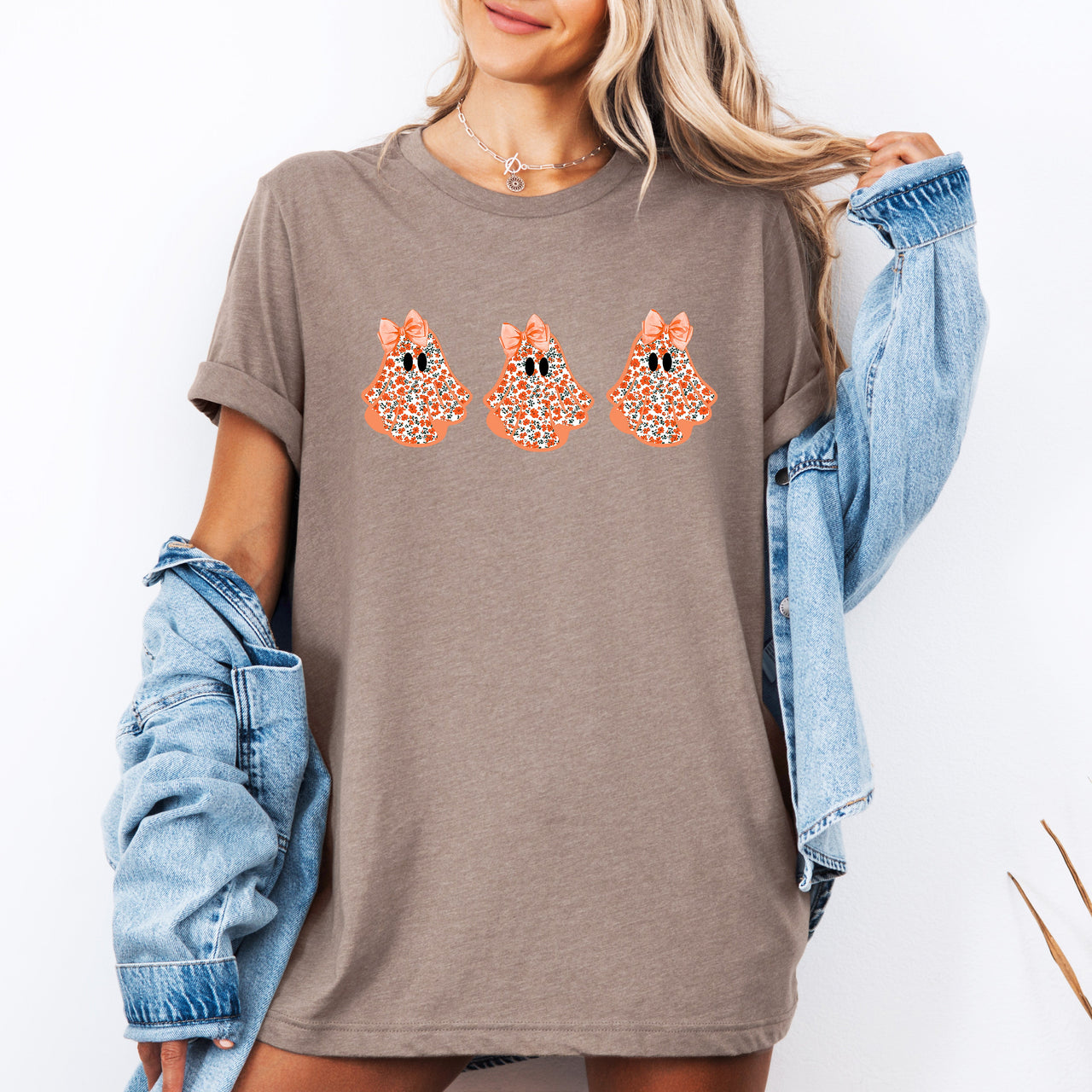 Halloween Ghosts Pattern Coquette Graphic Tee for Festive Halloween Fashion and Cozy Comfort