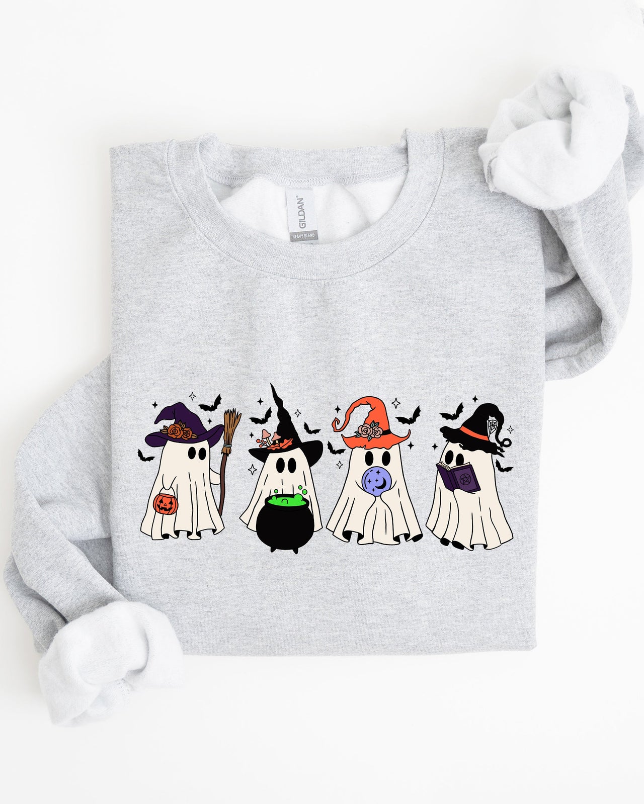 Cute Halloween Ghosts, Witches, Skeleton Spooky Season Ghostly Friends Illustration Sweatshirt