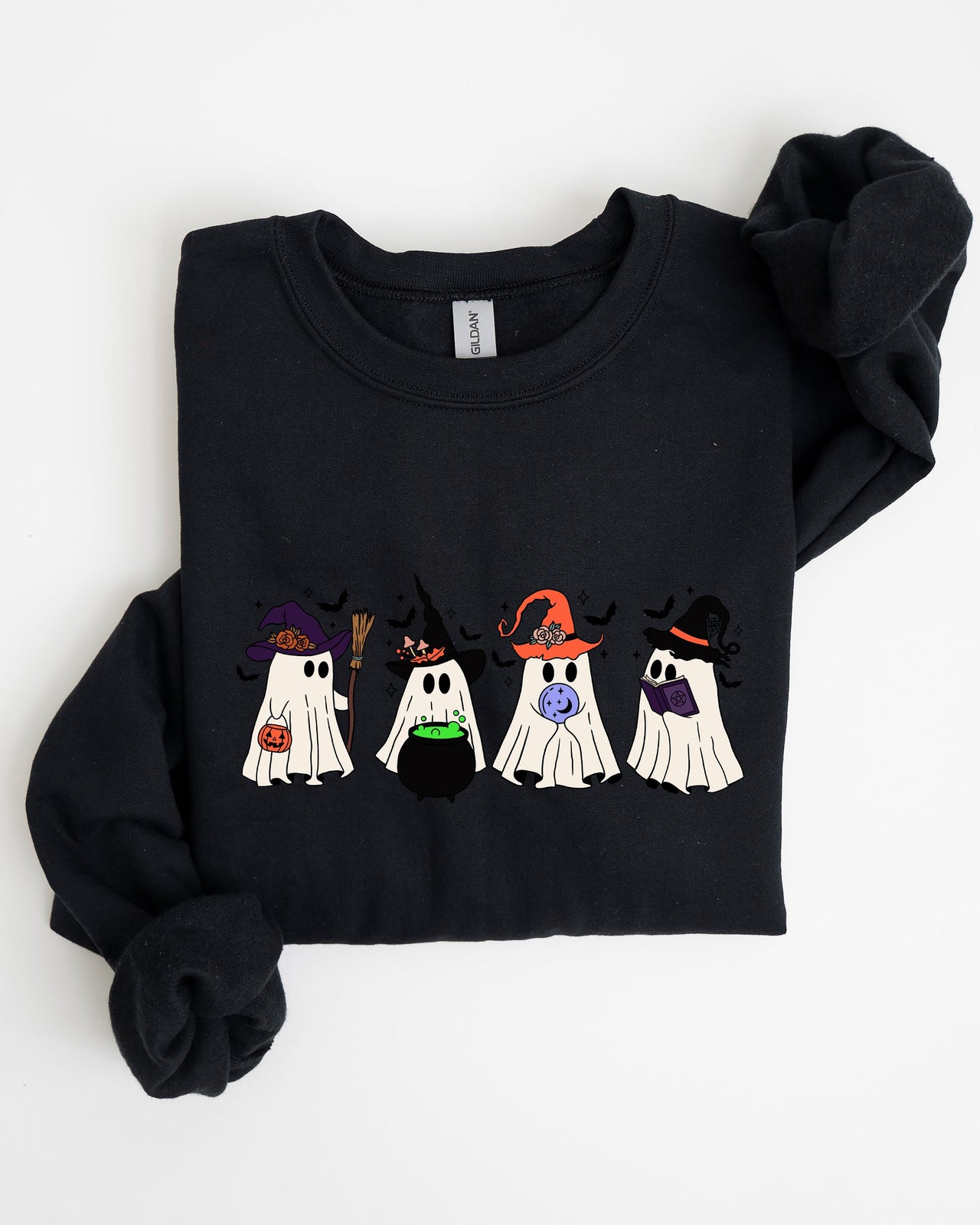 Cute Halloween Ghosts, Witches, Skeleton Spooky Season Ghostly Friends Illustration Sweatshirt