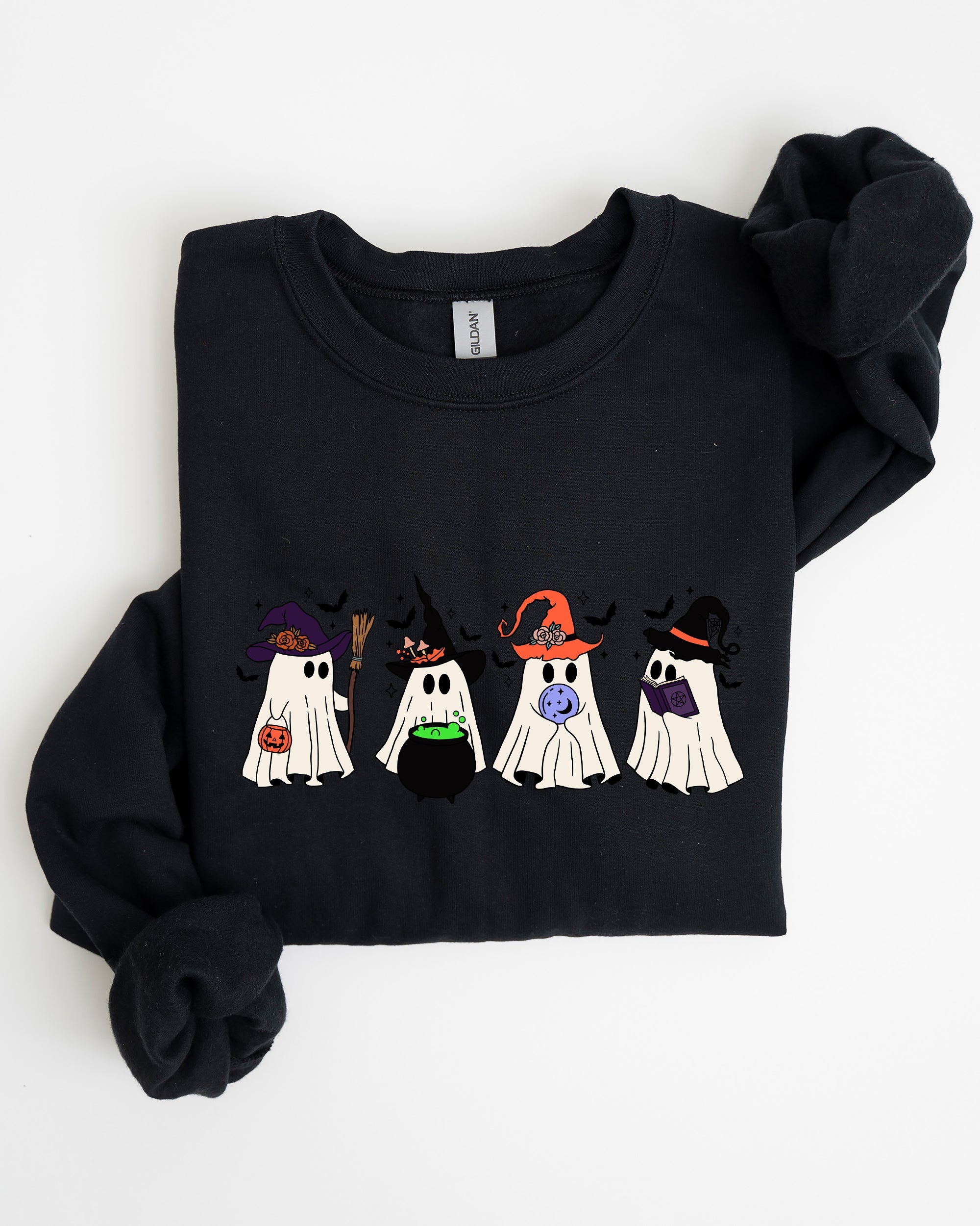 Cute Halloween Ghosts, Witches, Skeleton Spooky Season Ghostly Friends Illustration Sweatshirt