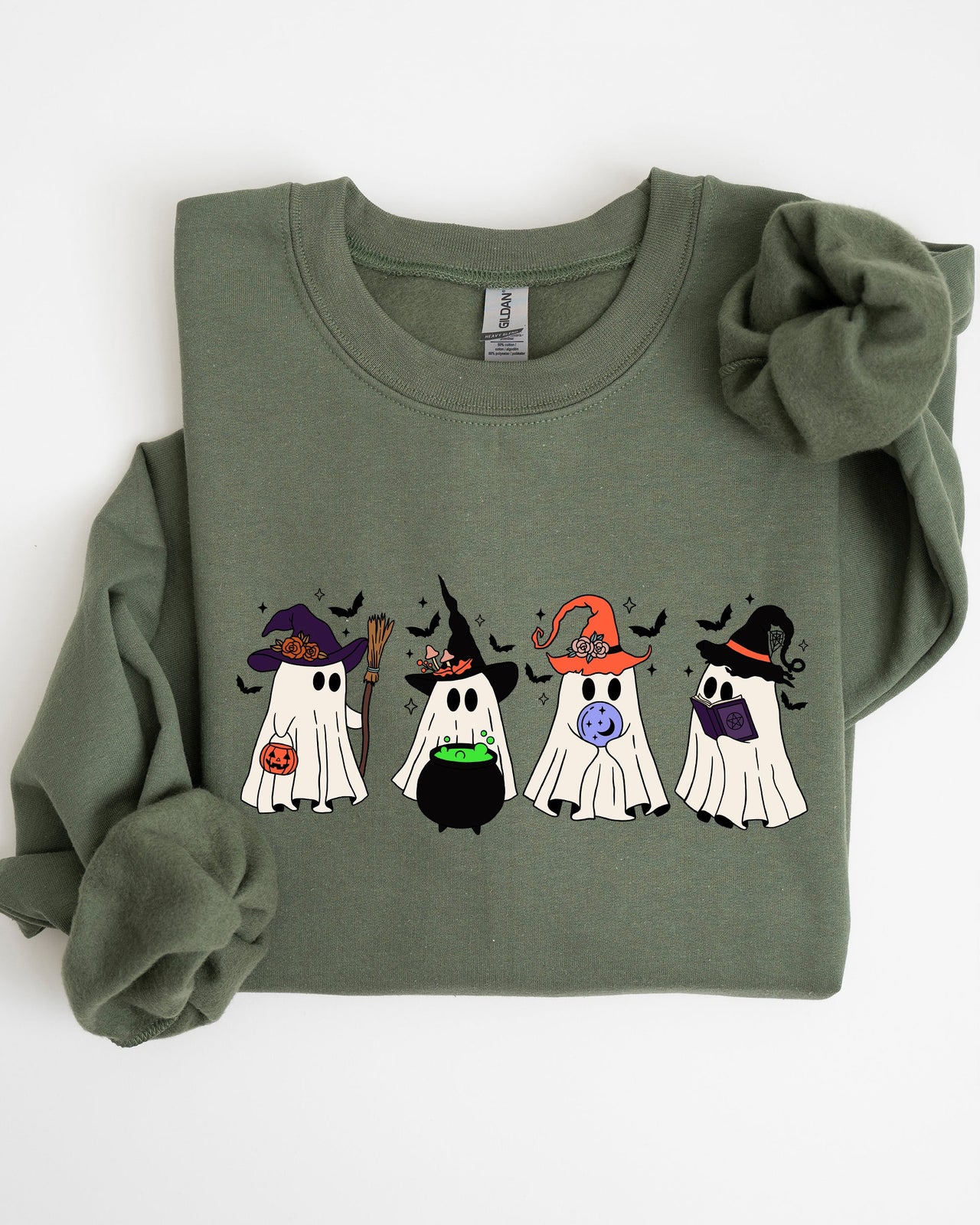 Cute Halloween Ghosts, Witches, Skeleton Spooky Season Ghostly Friends Illustration Sweatshirt
