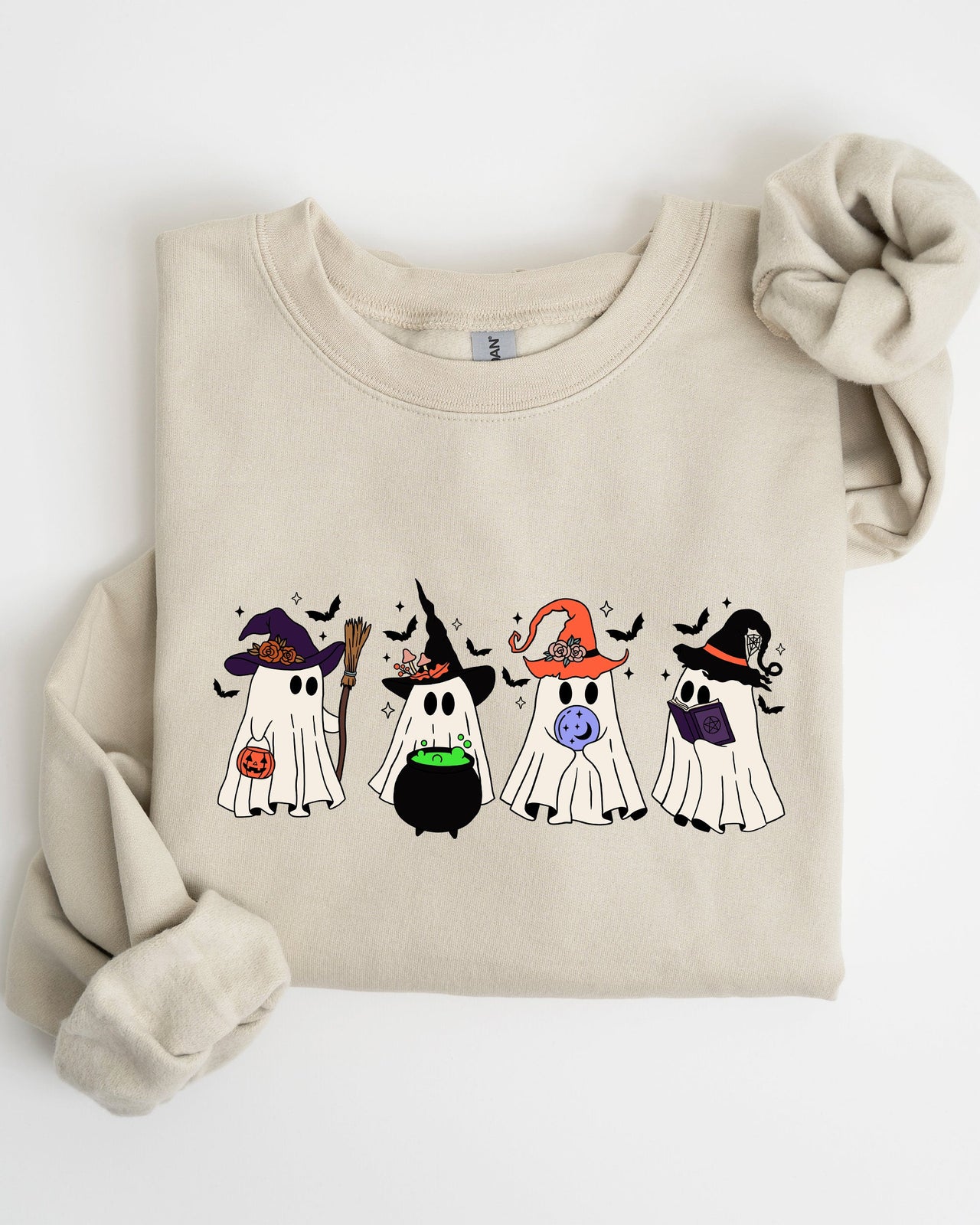 Cute Halloween Ghosts, Witches, Skeleton Spooky Season Ghostly Friends Illustration Sweatshirt