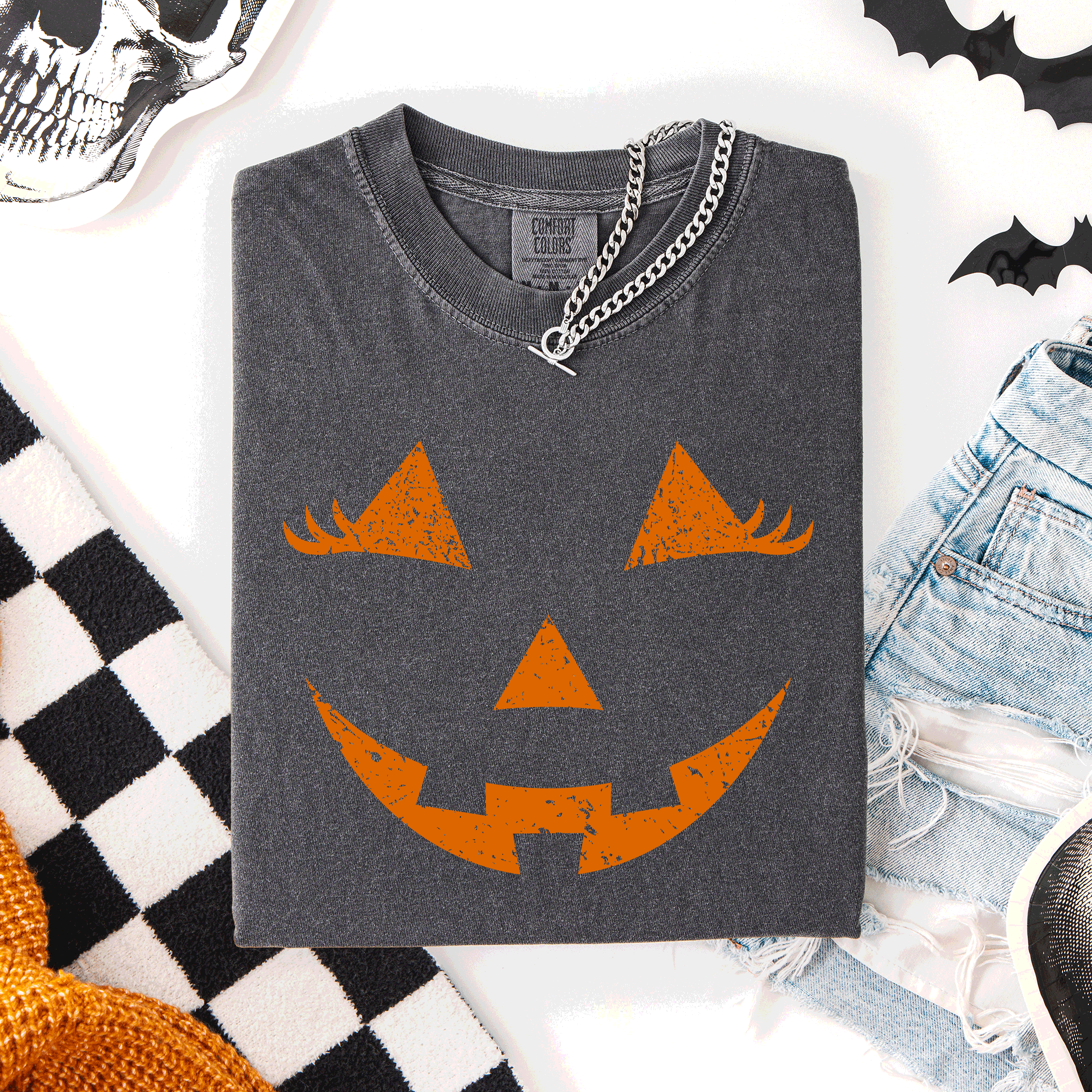 Cute Jack O Lantern Halloween Theme Cozy Silhouette Illustration Seasonal Colorful Edition Comfort Colors Tee
