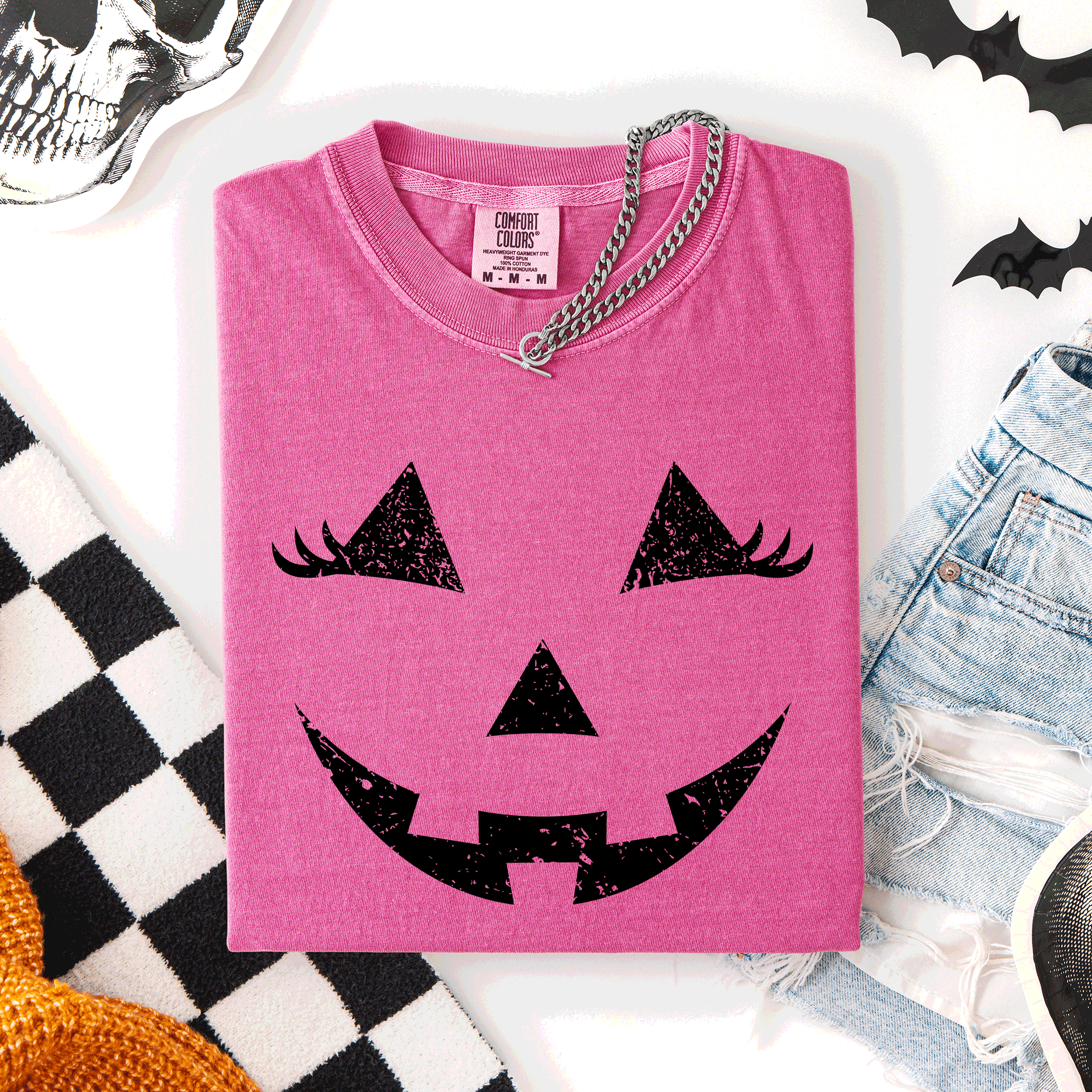 Cute Jack O Lantern Halloween Theme Cozy Silhouette Illustration Seasonal Colorful Edition Comfort Colors Tee