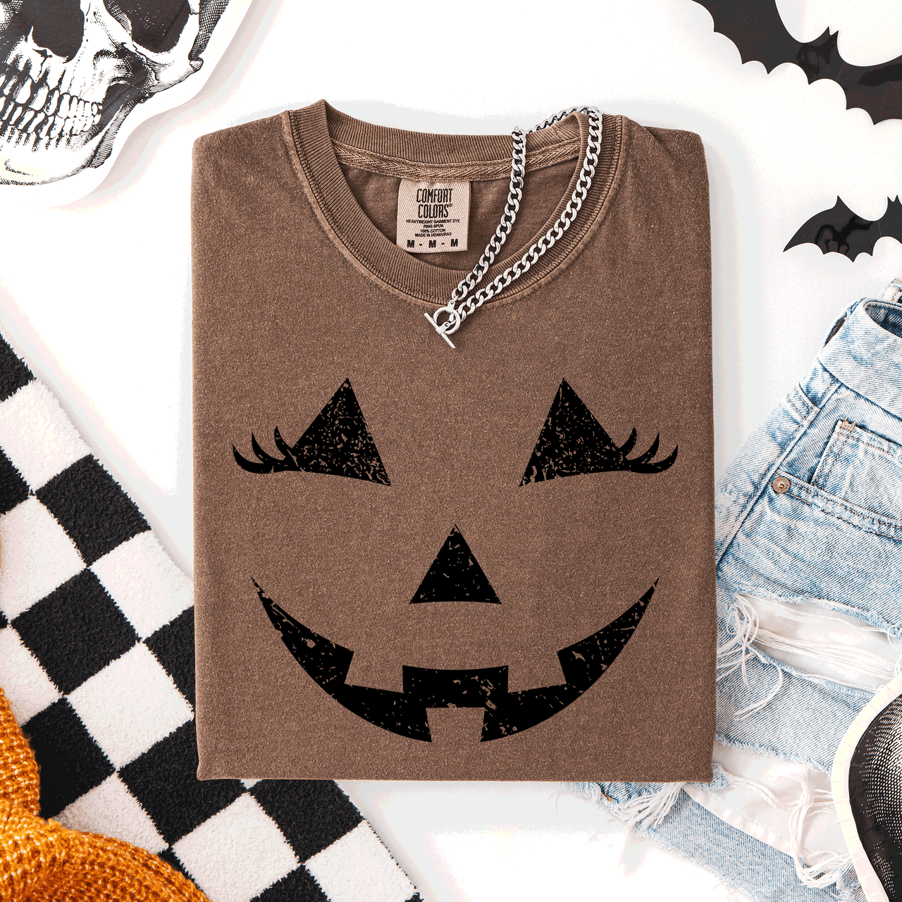Cute Jack O Lantern Halloween Theme Cozy Silhouette Illustration Seasonal Colorful Edition Comfort Colors Tee