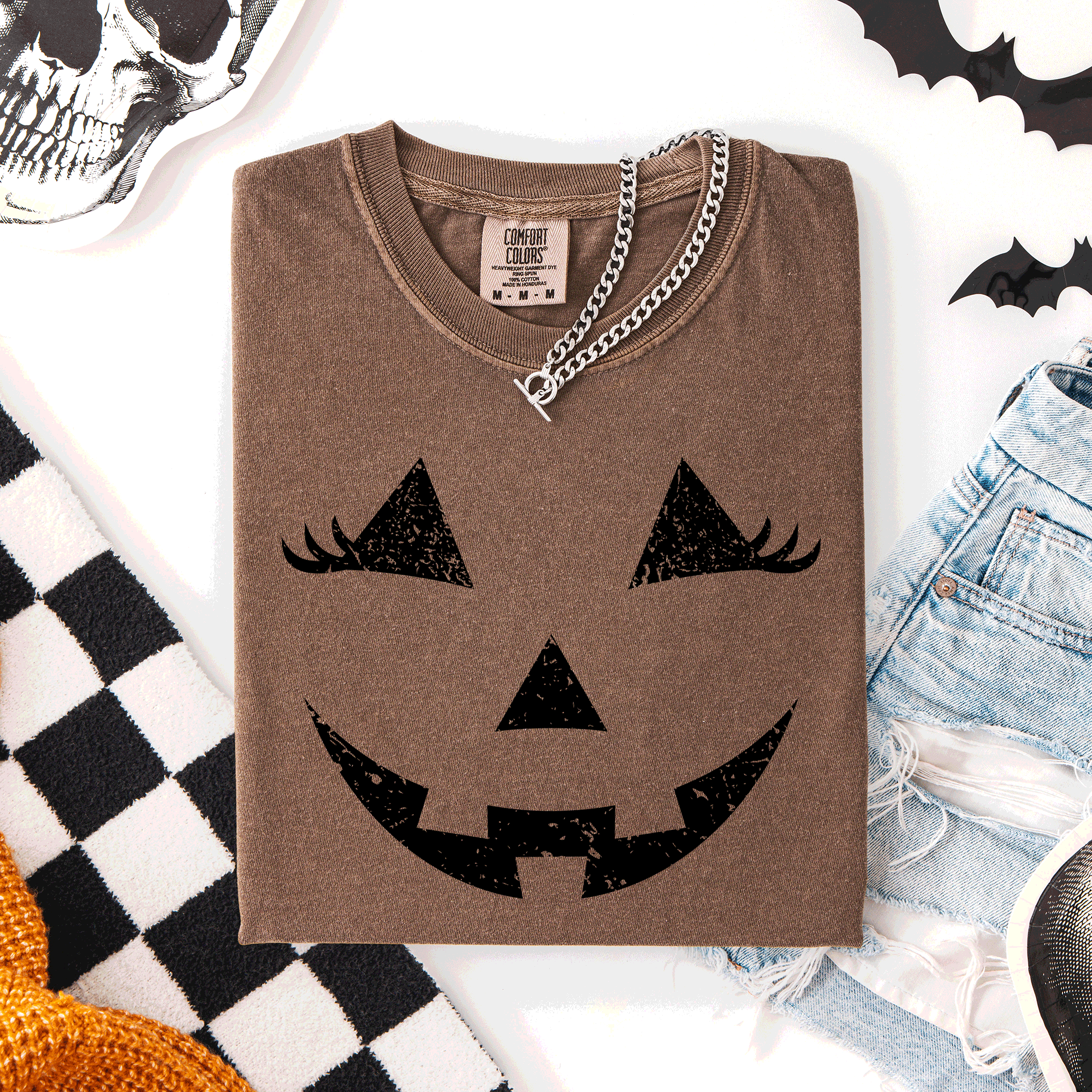 Cute Jack O Lantern Halloween Theme Cozy Silhouette Illustration Seasonal Colorful Edition Comfort Colors Tee