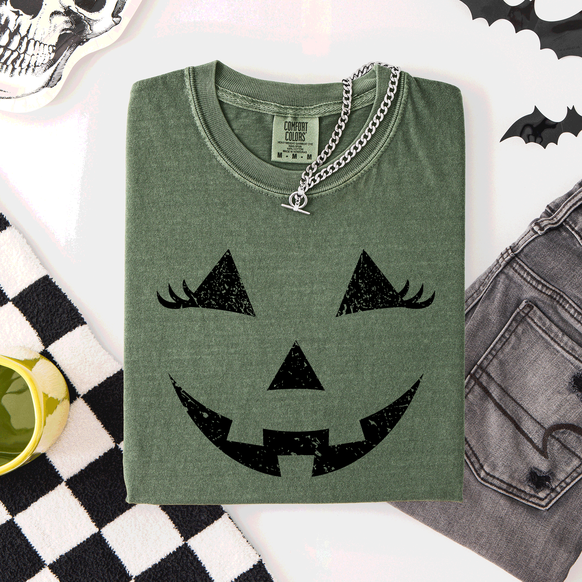 Cute Jack O Lantern Halloween Theme Cozy Silhouette Illustration Seasonal Colorful Edition Comfort Colors Tee
