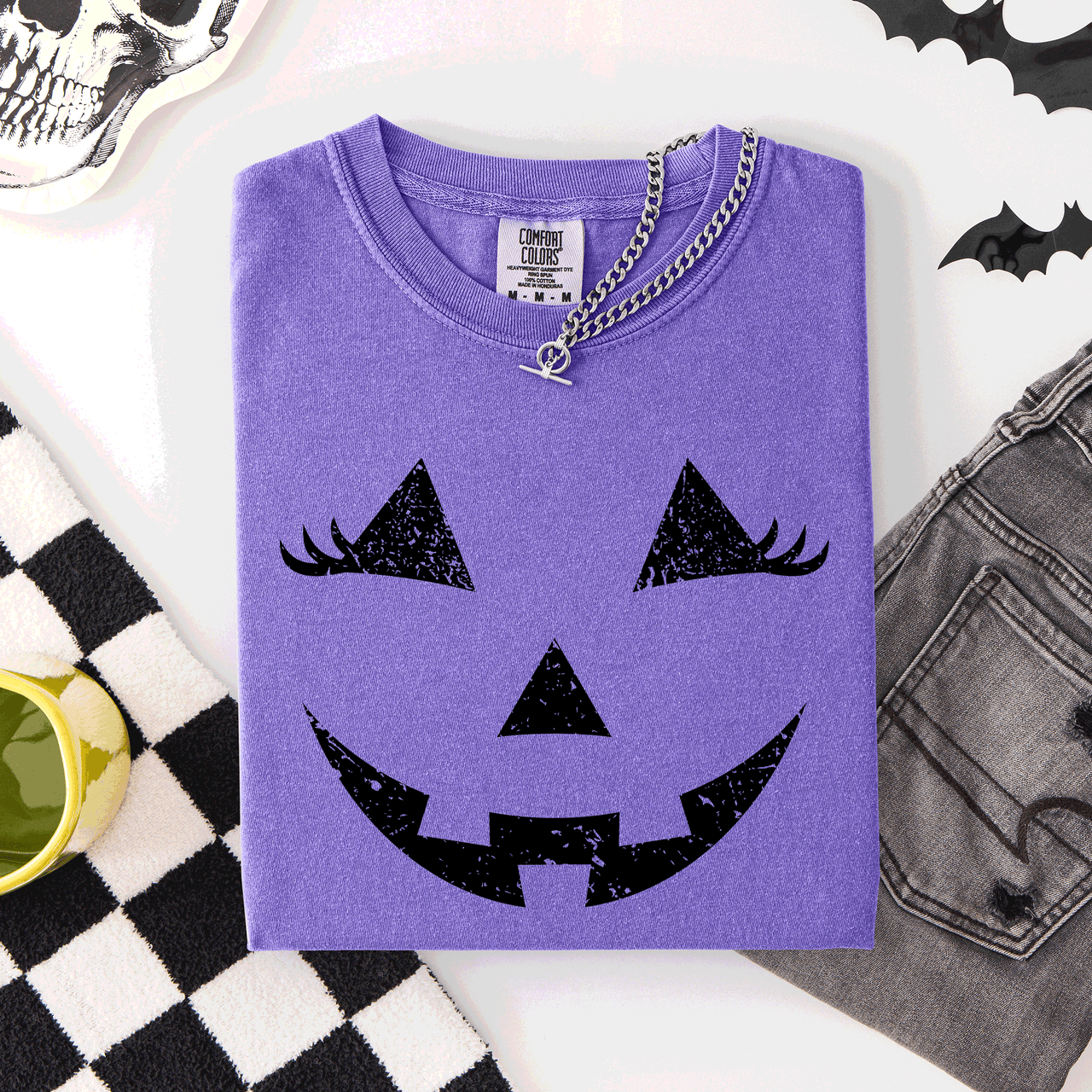 Cute Jack O Lantern Halloween Theme Cozy Silhouette Illustration Seasonal Colorful Edition Comfort Colors Tee