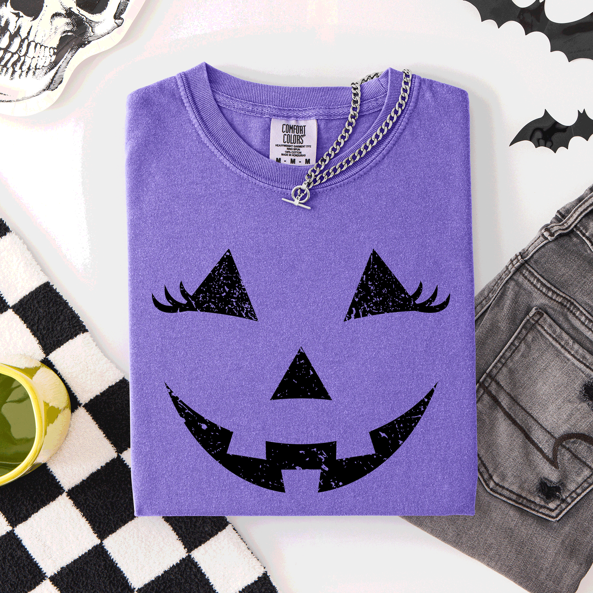 Cute Jack O Lantern Halloween Theme Cozy Silhouette Illustration Seasonal Colorful Edition Comfort Colors Tee