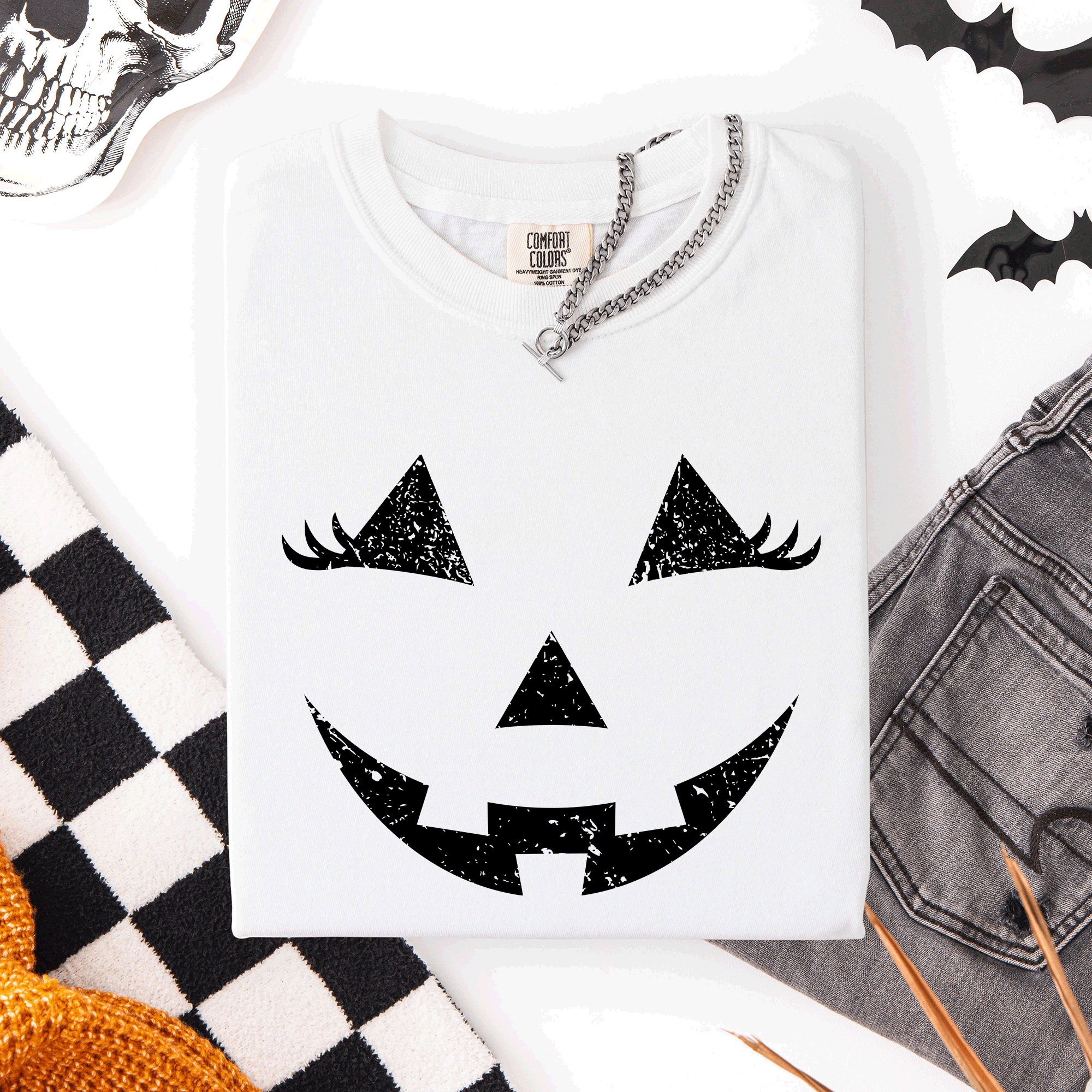 Cute Jack O Lantern Halloween Theme Cozy Silhouette Illustration Seasonal Colorful Edition Comfort Colors Tee