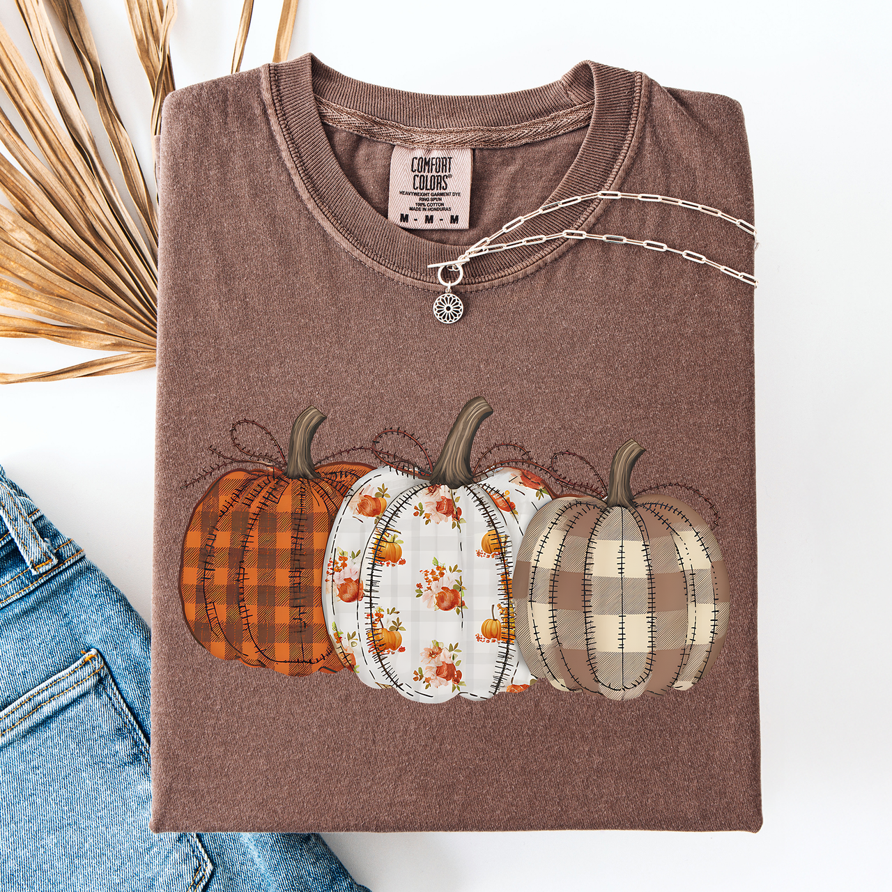 Cute Patterned Pumpkins Halloween Autumn Plaid Cozy Festive Seasonal Comfort Colors Tee