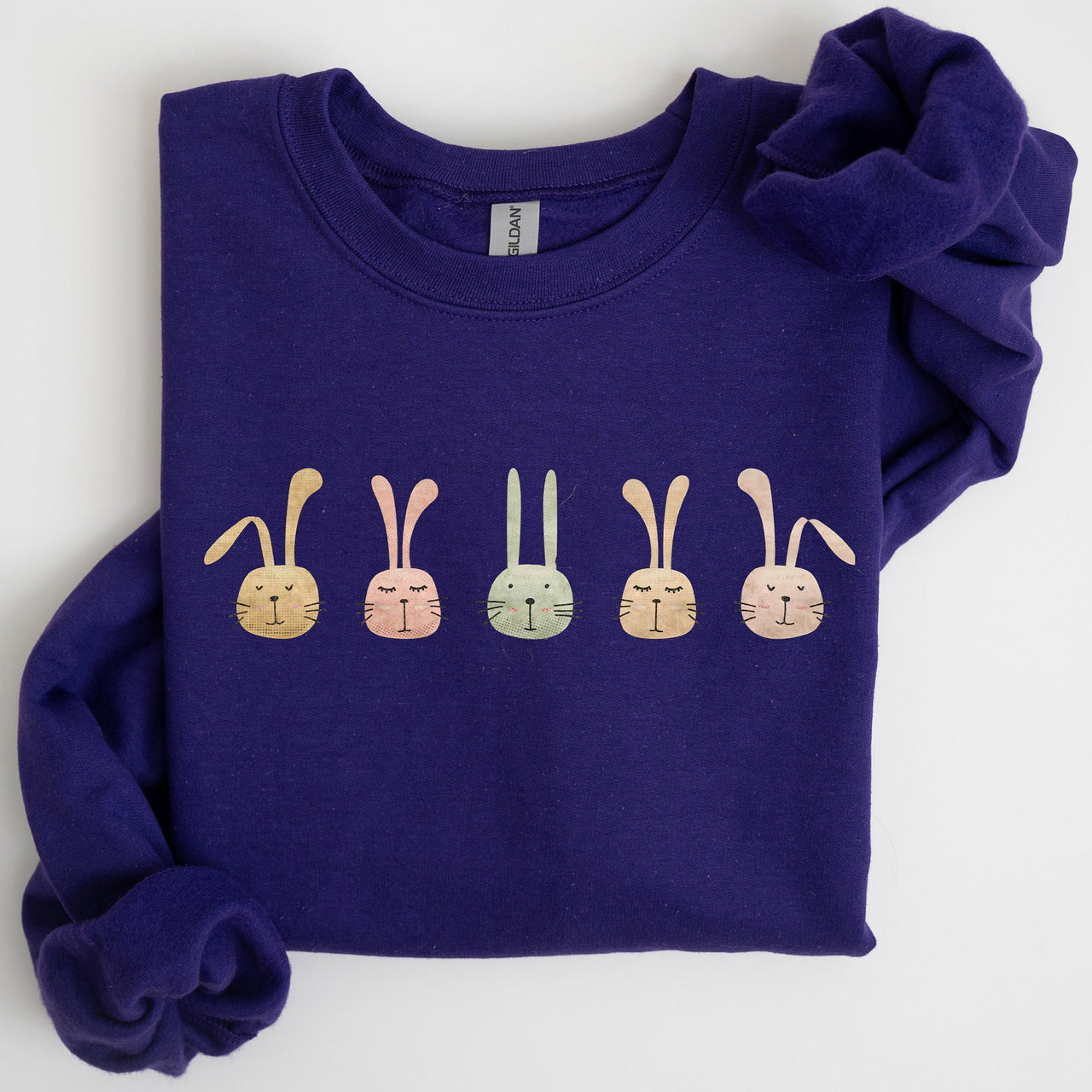 Cute Rabbits In A Row Easter Bunny Graphic Cozy Fleece Sweatshirt For Spring Season Comfort Wear