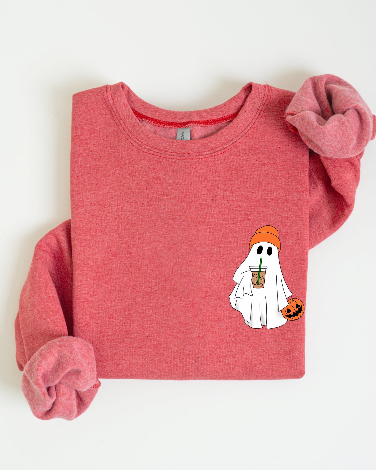 Cute Skater Ghost Pocket Print Halloween Coffee Trick Or Treat Cozy Graphic Sweatshirt