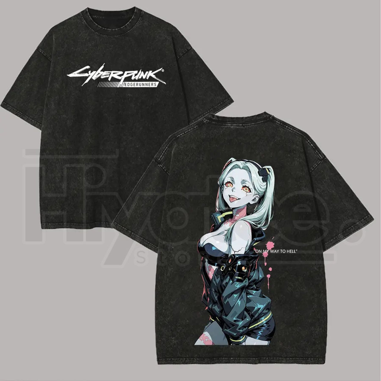 Cyberpunk: Edgerunners Rebecca Vintage Washed T-Shirt – Chrome-Infused Anime Streetwear