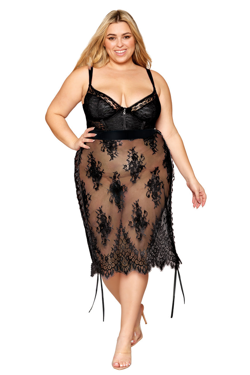 Plus Size Floral Lace and Velvet Slip Chemise