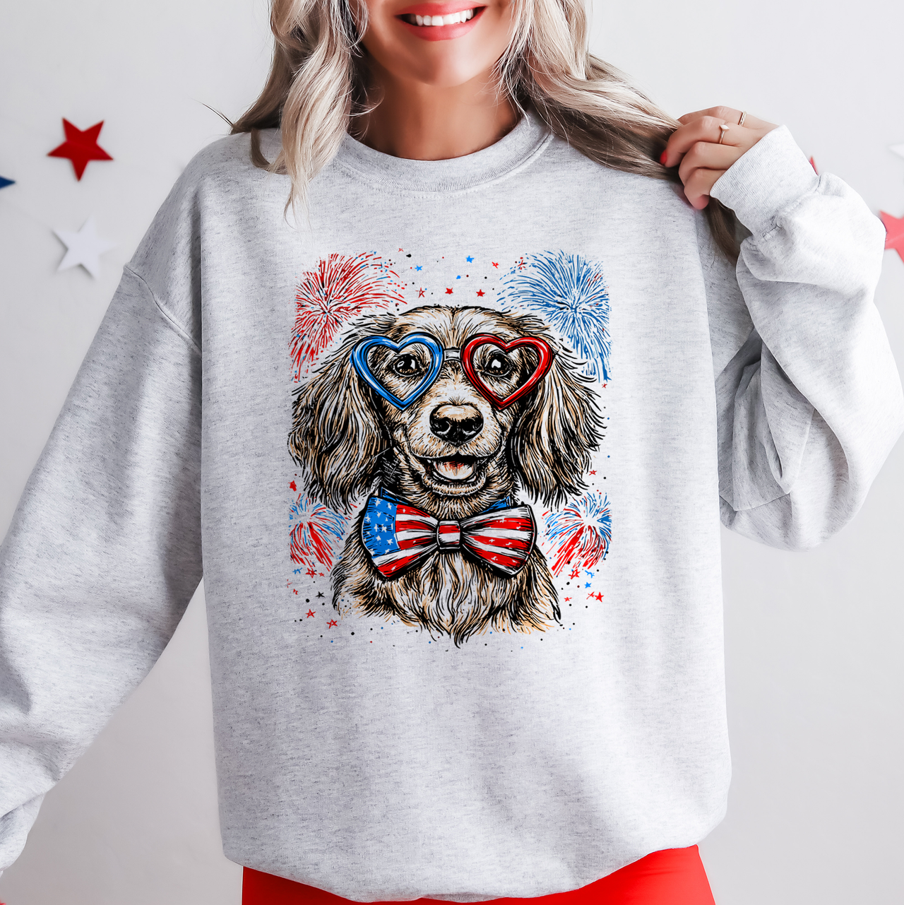 Dachshund Patriotic Dog USA America Pet Lover 4th of July Cozy Warm Fleece Sweatshirt