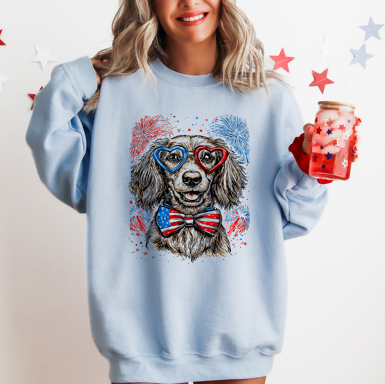 Dachshund Patriotic Dog USA America Pet Lover 4th of July Cozy Warm Fleece Sweatshirt