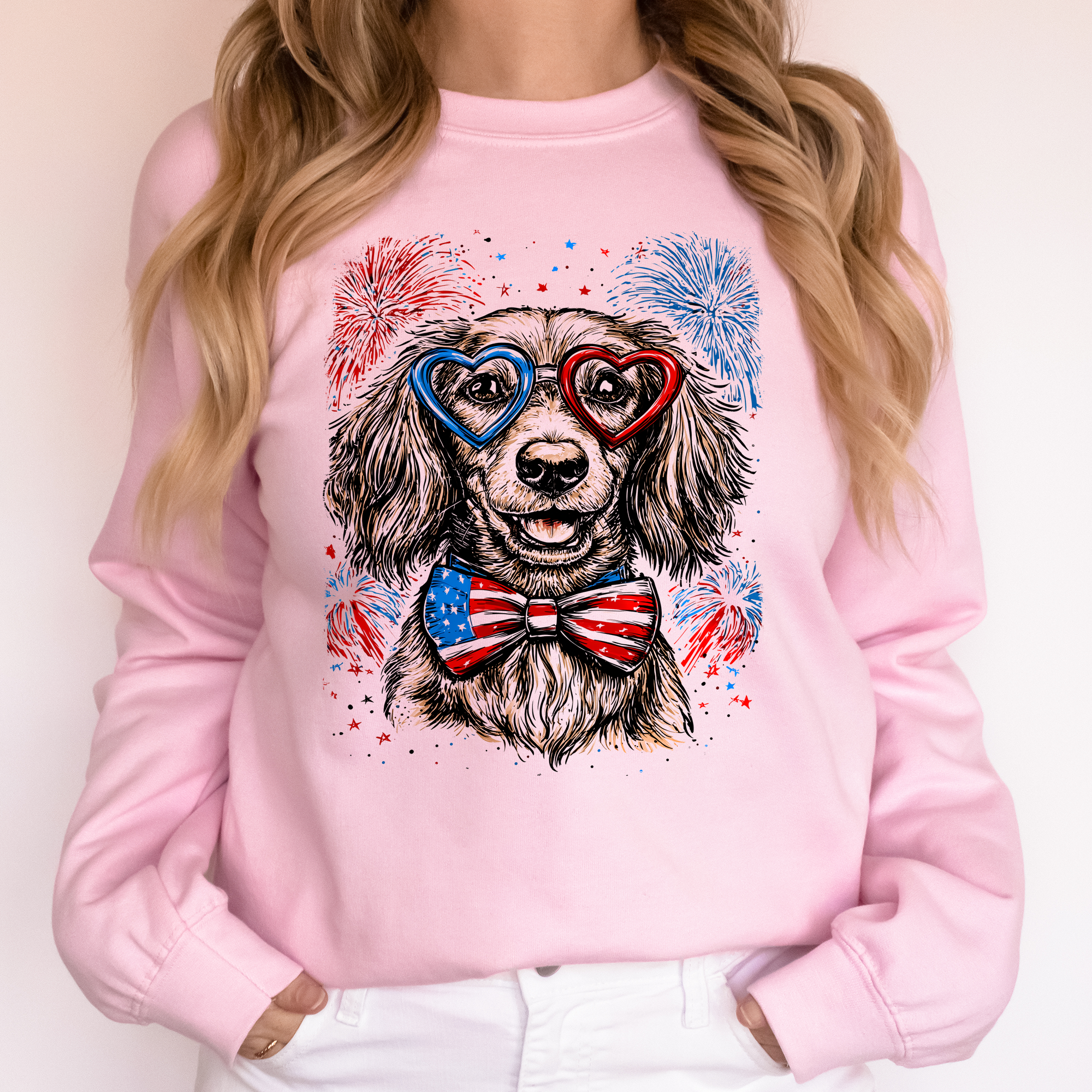 Dachshund Patriotic Dog USA America Pet Lover 4th of July Cozy Warm Fleece Sweatshirt